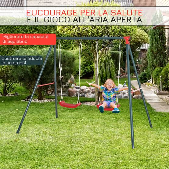 Balançoire double de jardin pour enfants à partir de 3 ans, vert et rouge, permet à deux enfants de jouer simultanément - Image 7