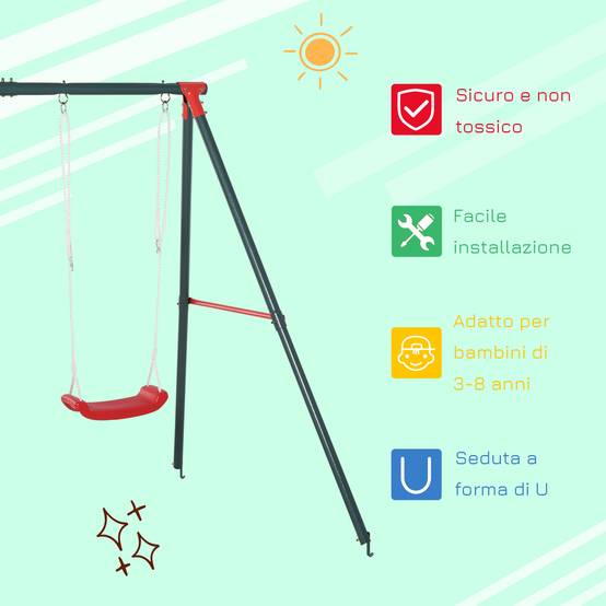 Balançoire double de jardin pour enfants à partir de 3 ans, vert et rouge, permet à deux enfants de jouer simultanément - Image 6