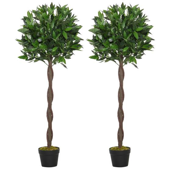 Lot de 2 lauriers topiaires plastique décoration jardin tronc liane 120cm vert - ComfortXL Outdoor Living - Image 2