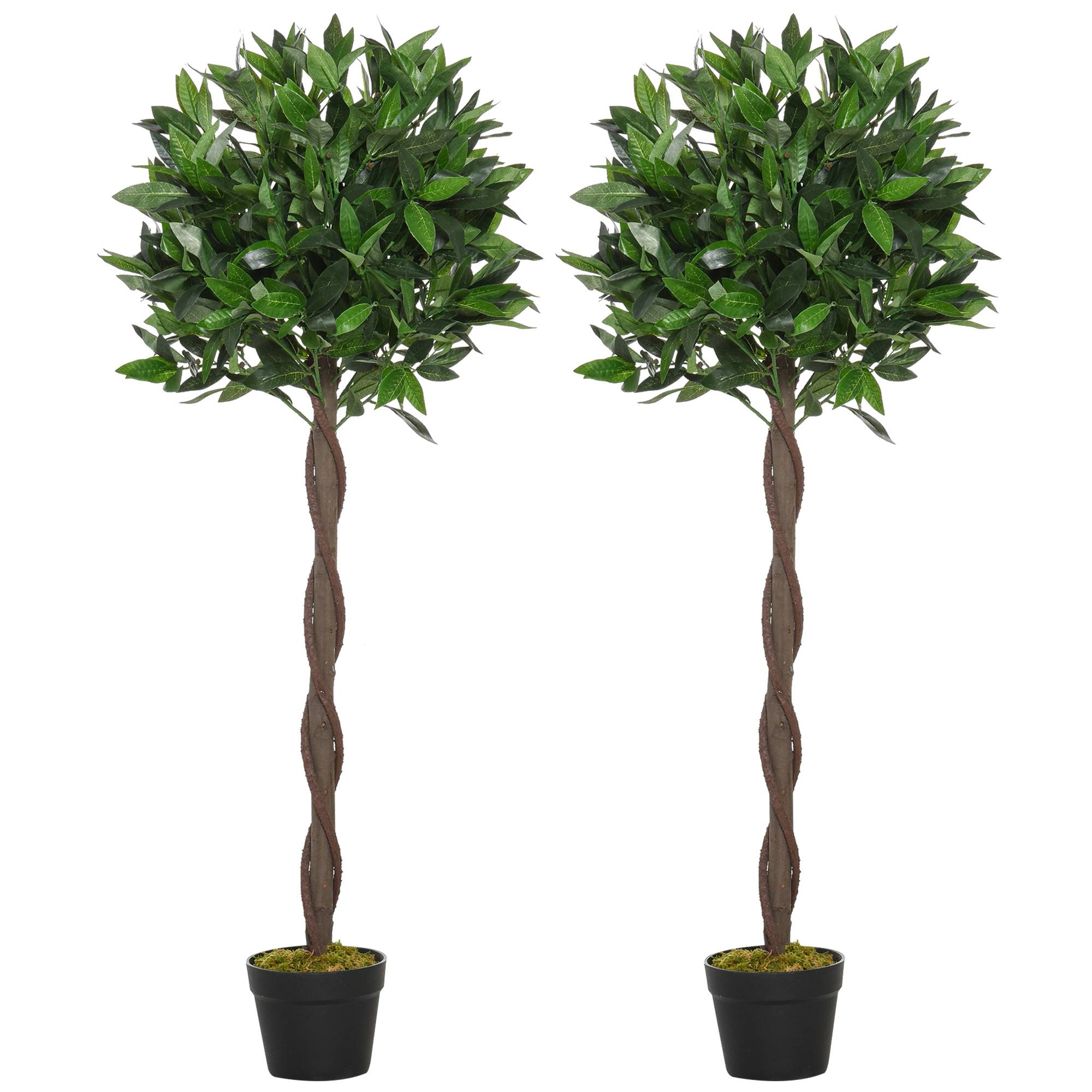 Lot de 2 lauriers topiaires plastique décoration jardin tronc liane 120cm vert - ComfortXL Outdoor Living - Image 2