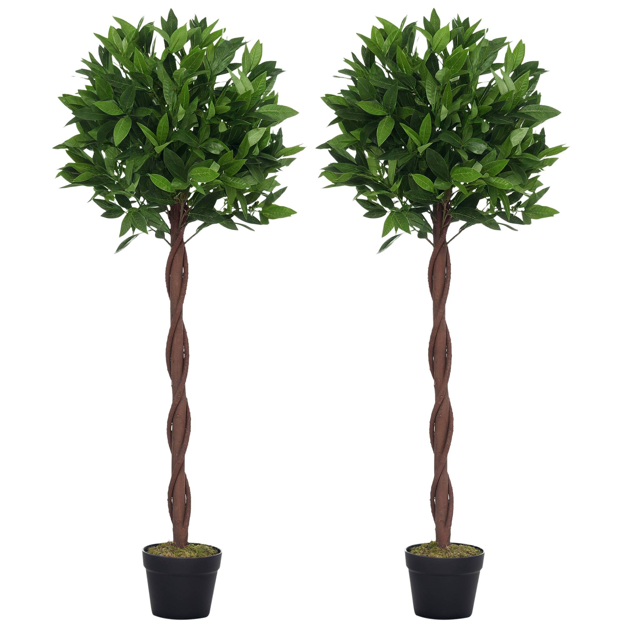 Lot de 2 lauriers topiaires plastique décoration jardin tronc liane 120cm vert - ComfortXL Outdoor Living - Image 1