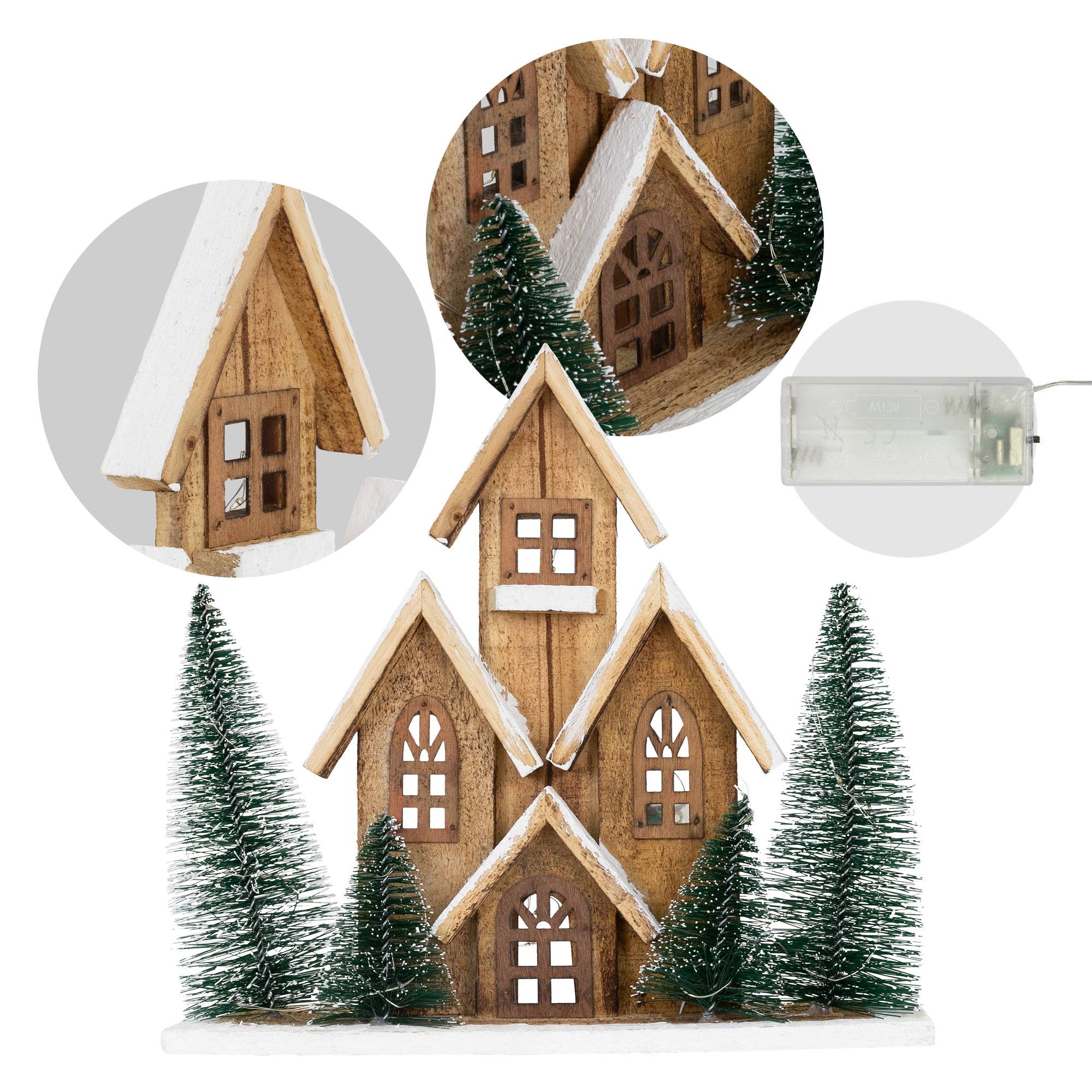 Ecd-Germany - Maison de Noël LED décoration d'hiver en bois lumière blanc chaud sans piles - Image 5