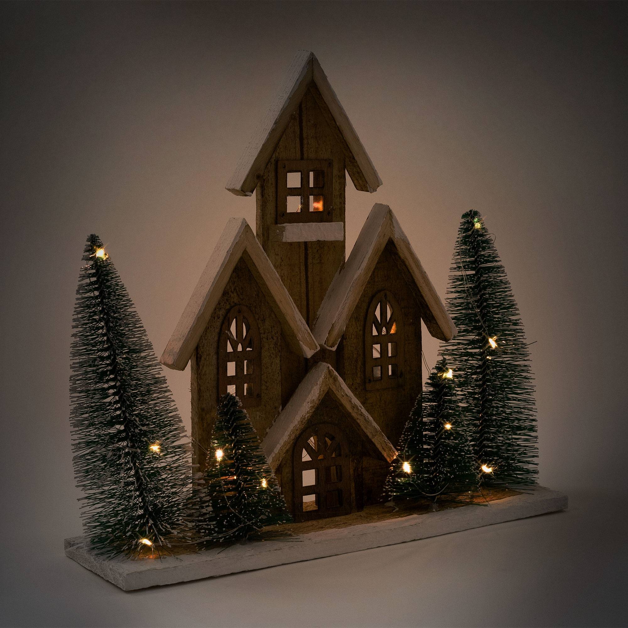 Ecd-Germany - Maison de Noël LED décoration d'hiver en bois lumière blanc chaud sans piles - Image 6