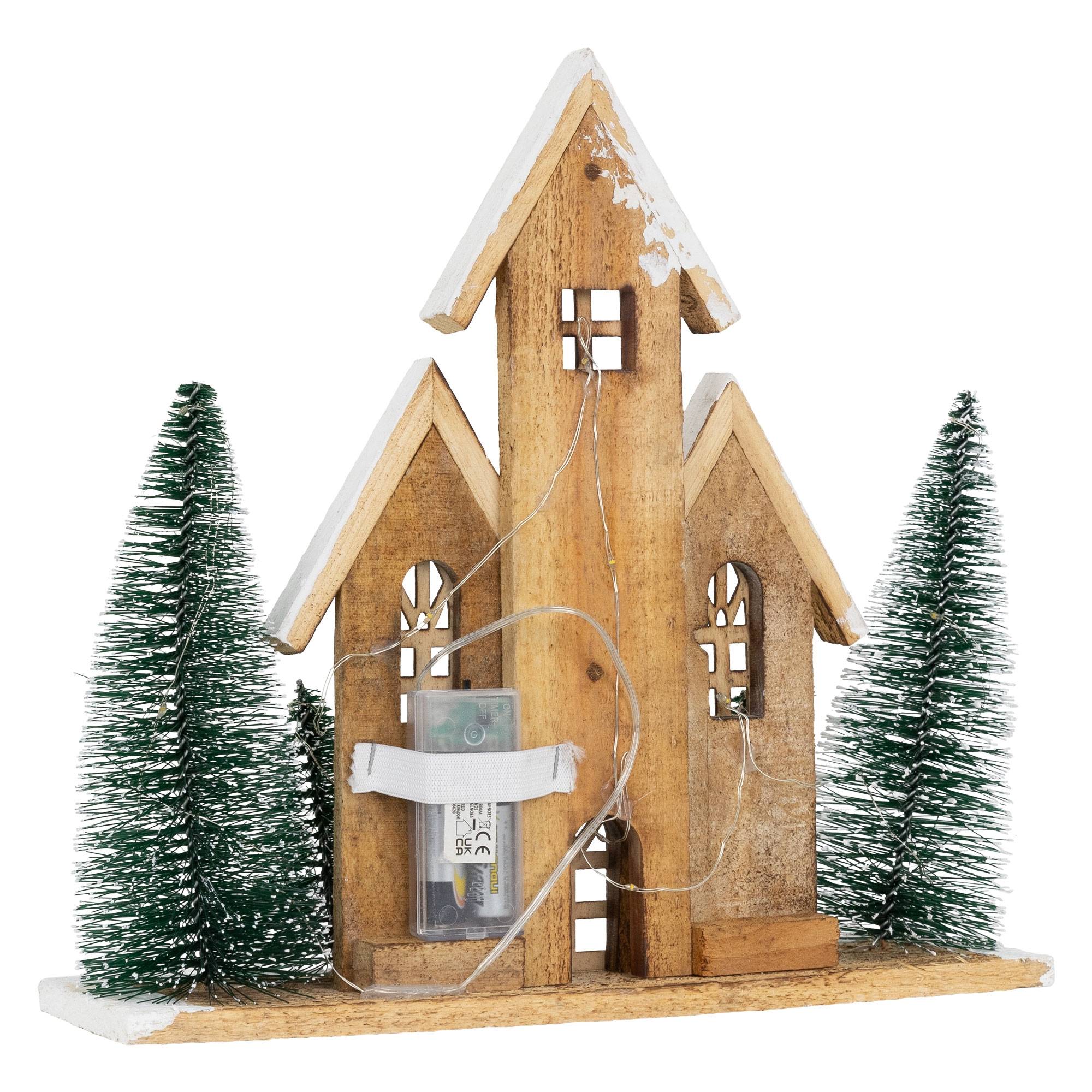 Ecd-Germany - Maison de Noël LED décoration d'hiver en bois lumière blanc chaud sans piles - Image 4
