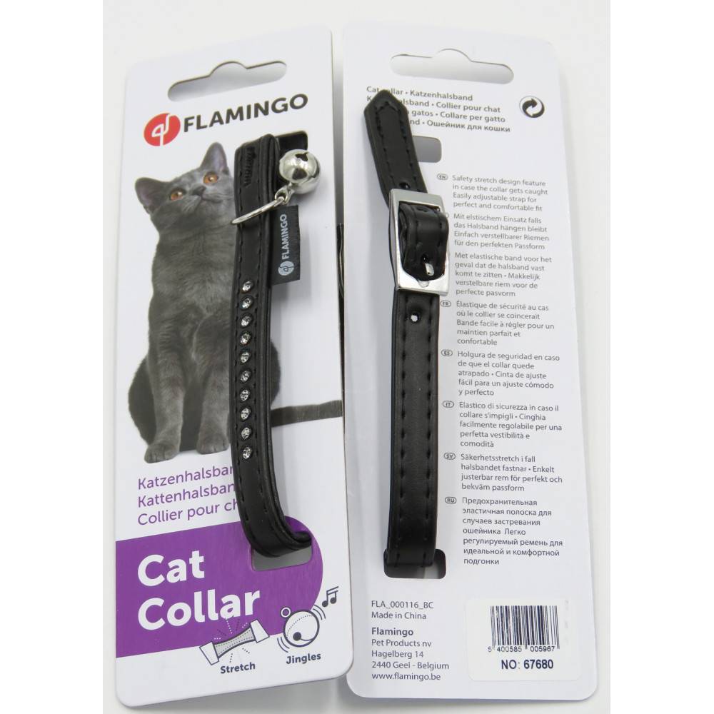 Collier 30 cm x 11 mm noir avec strass et clochette pour chat - Image 2