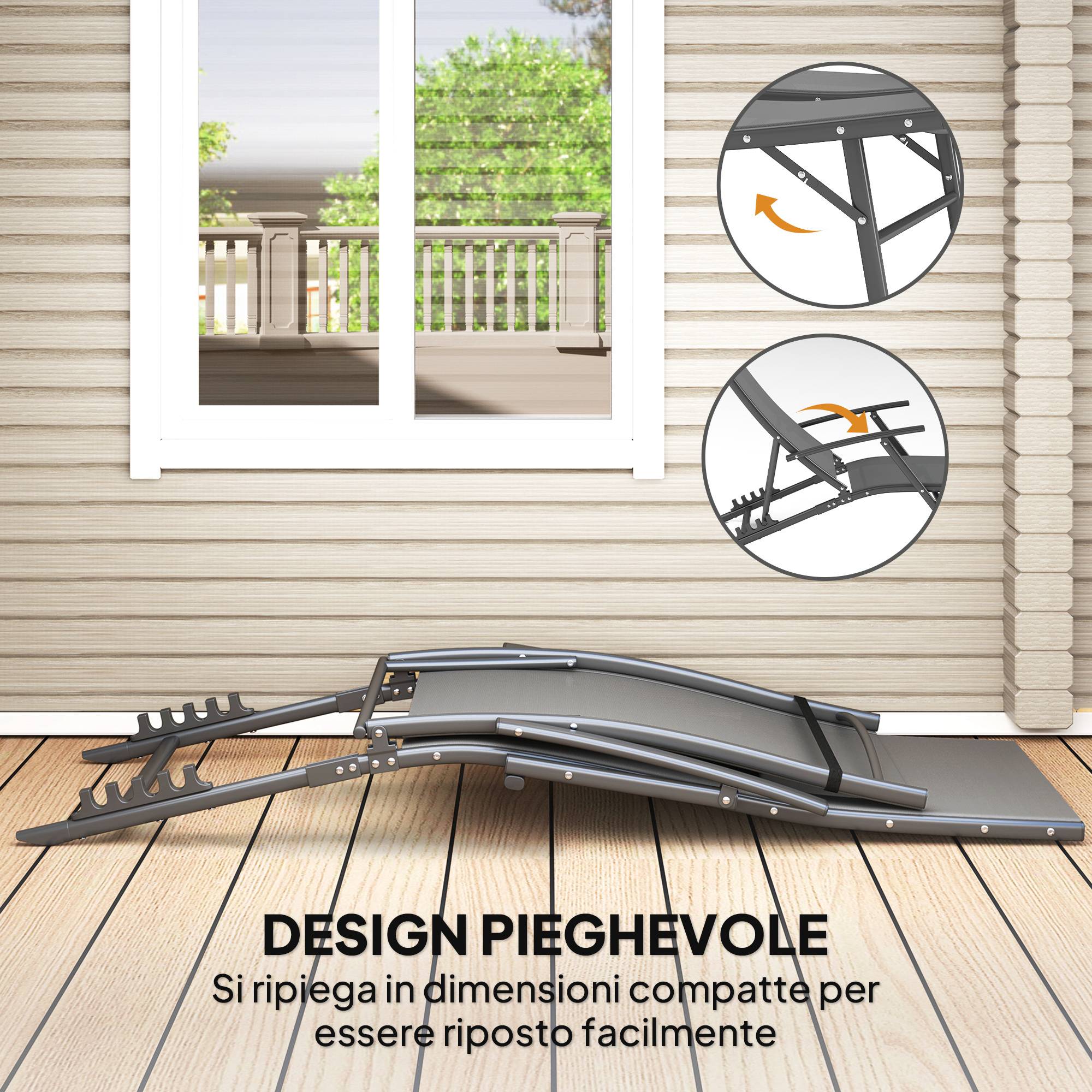 Lot 2 chaises longues jardin pliantes dossier réglable 4 niveaux coussin grises - Image 9