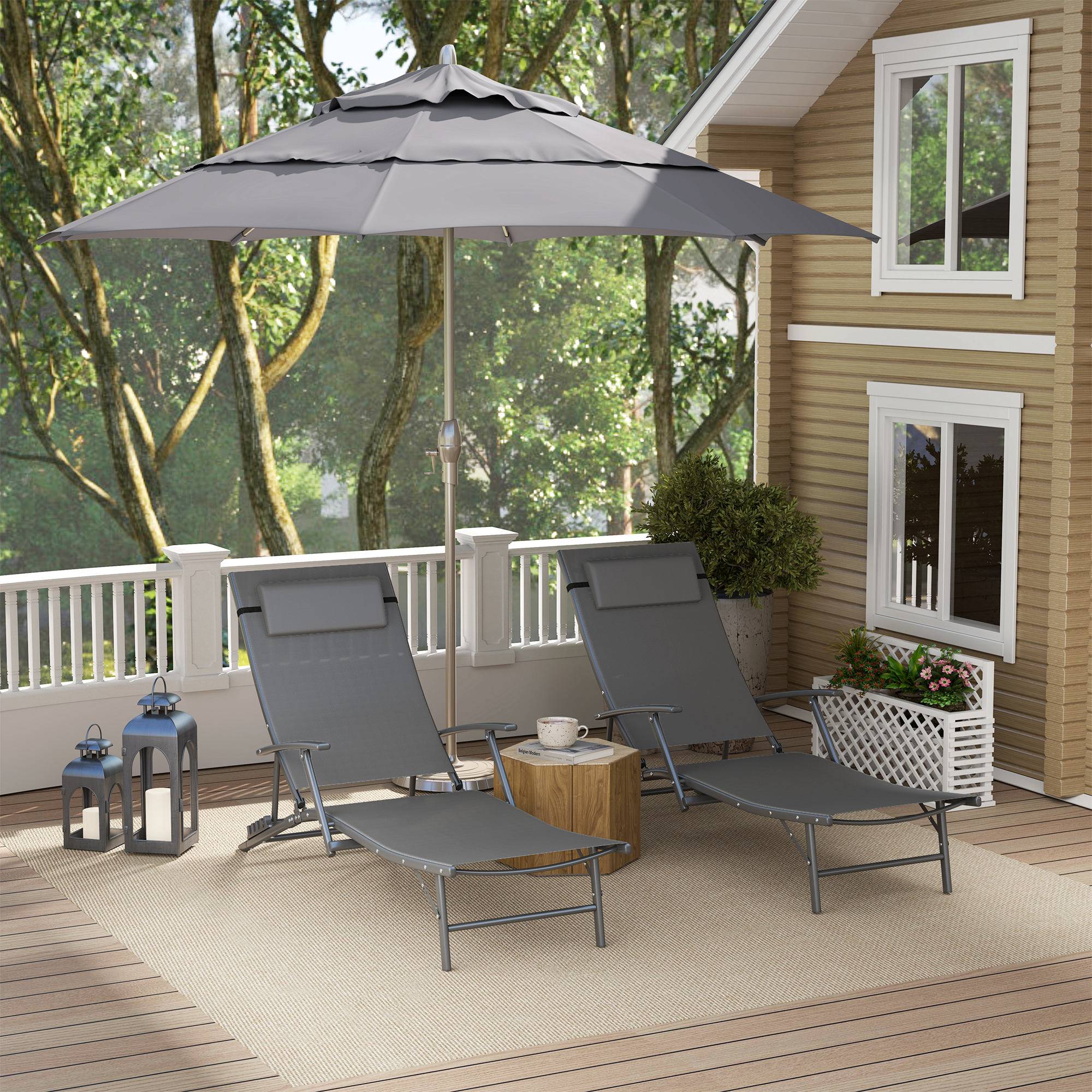 Lot 2 chaises longues jardin pliantes dossier réglable 4 niveaux coussin grises - Image 4