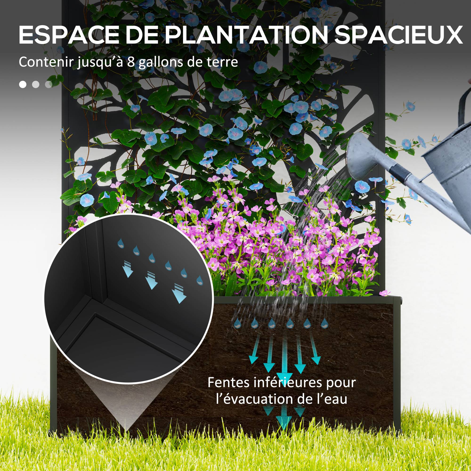 Sans Marque - Jardinière avec brise-vue paravent treillis pour Plante Grimpante, bac à Fleurs - dim. 61L x 23l x 113H cm - Image 6