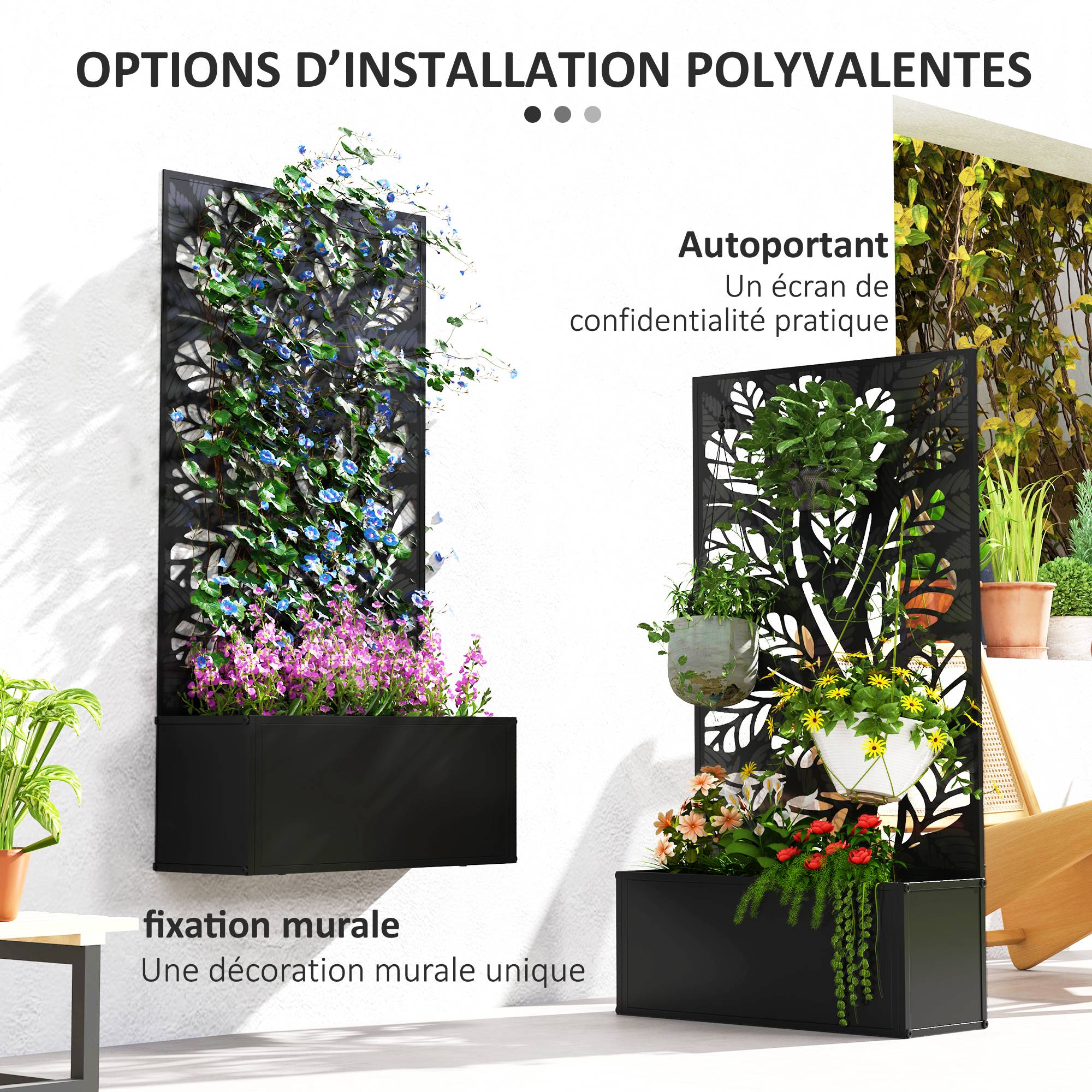 Sans Marque - Jardinière avec brise-vue paravent treillis pour Plante Grimpante, bac à Fleurs - dim. 61L x 23l x 113H cm - Image 7