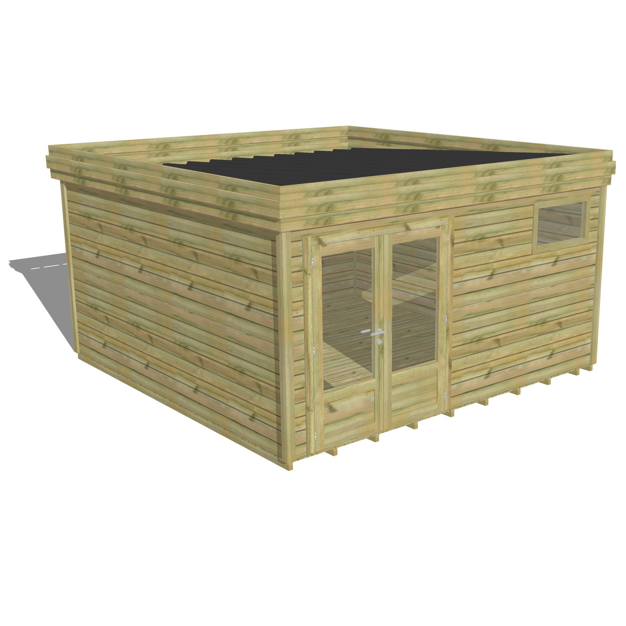 Abri Français - ABRI DE JARDIN bois  autoclave 27mm - 4,34x4,34m / 19m2 - Bac acier - Plancher bois - Image 1
