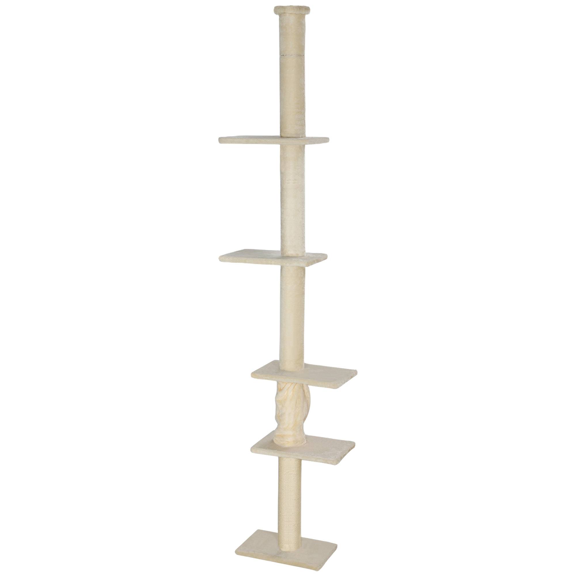 Arbre à chat réglable 225-275 cm, base stable, anti-bascule, peluche, blanc crème - Image 2