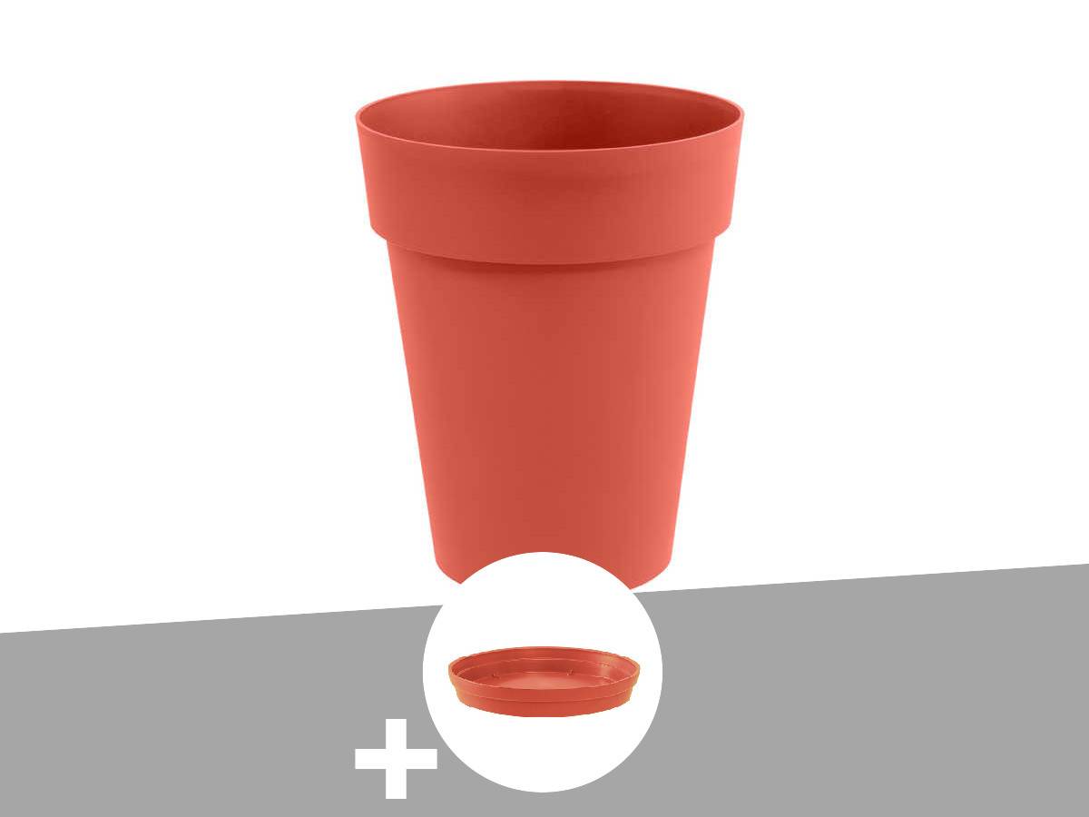 Eda - Pot de fleur rond Toscane Ø 44 x H.53 cm Orange terre battue + Soucoupe - Eda