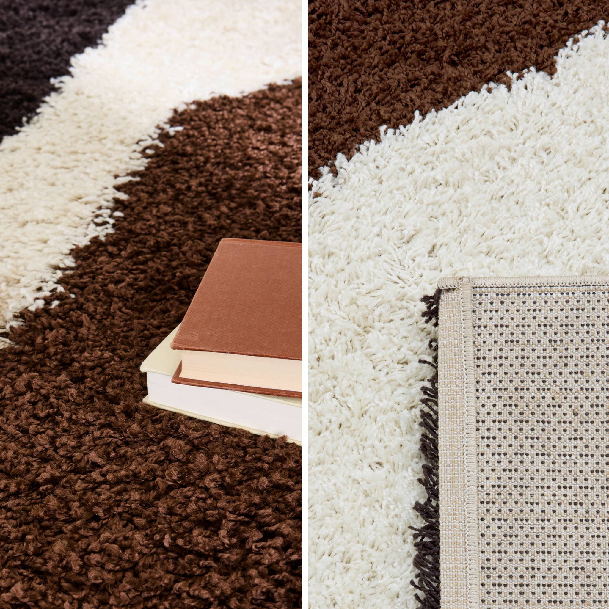 Tapis intérieur shaggy motifs géométriques beige. marron. noir 160 x 230 cm - Omar | sweeek - Image 3