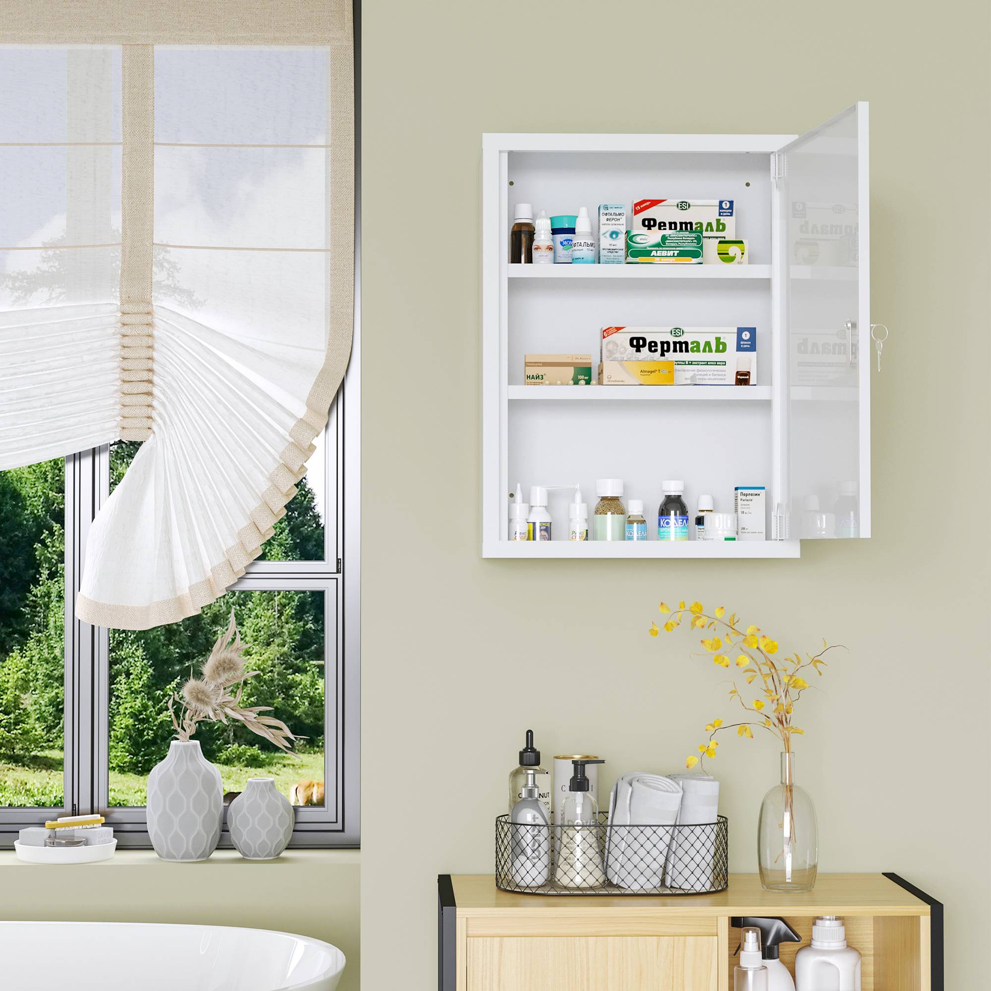 Sans Marque - Armoire pharmacie 3 compartiments porte verrouillable structure robuste acier blanche 40x15x53,5 cm - Image 4