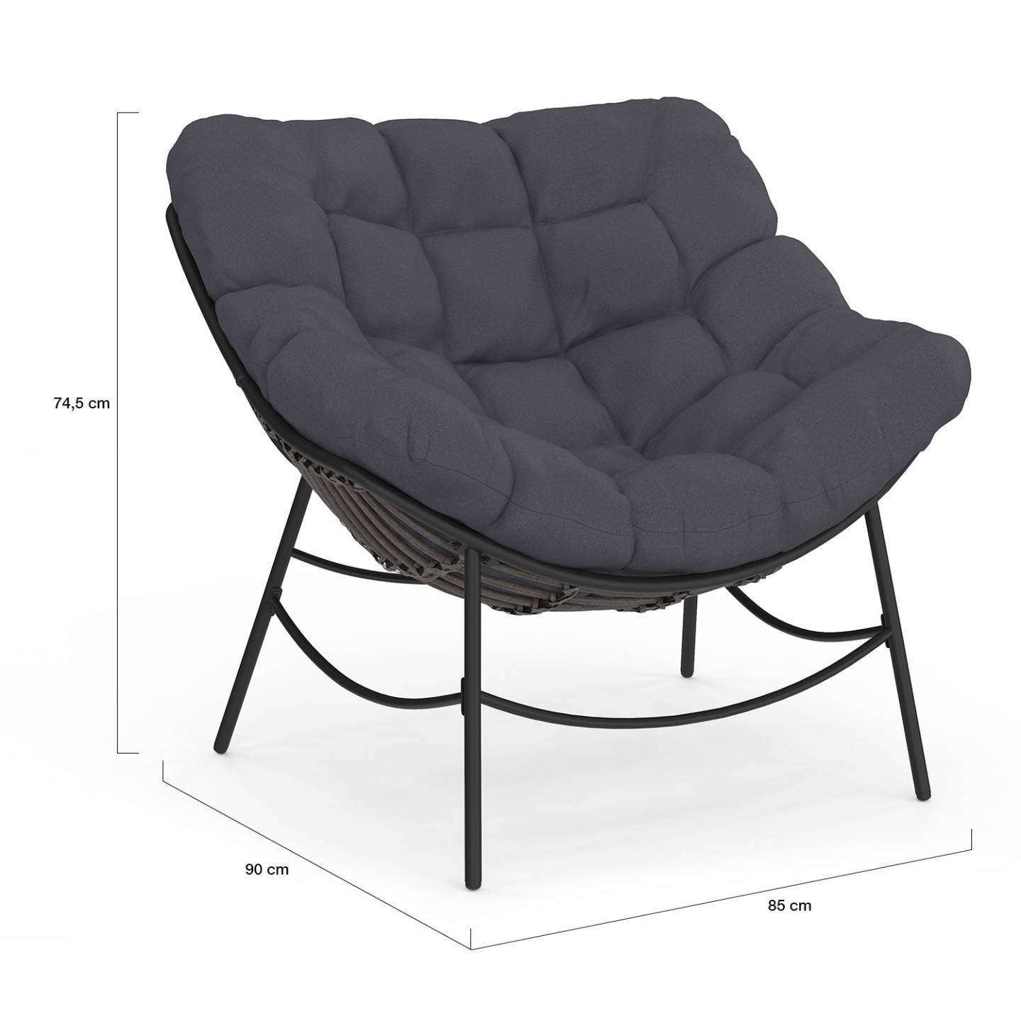 Fauteuil de jardin relax LOA effet rotin gris et coussin gris - Image 5