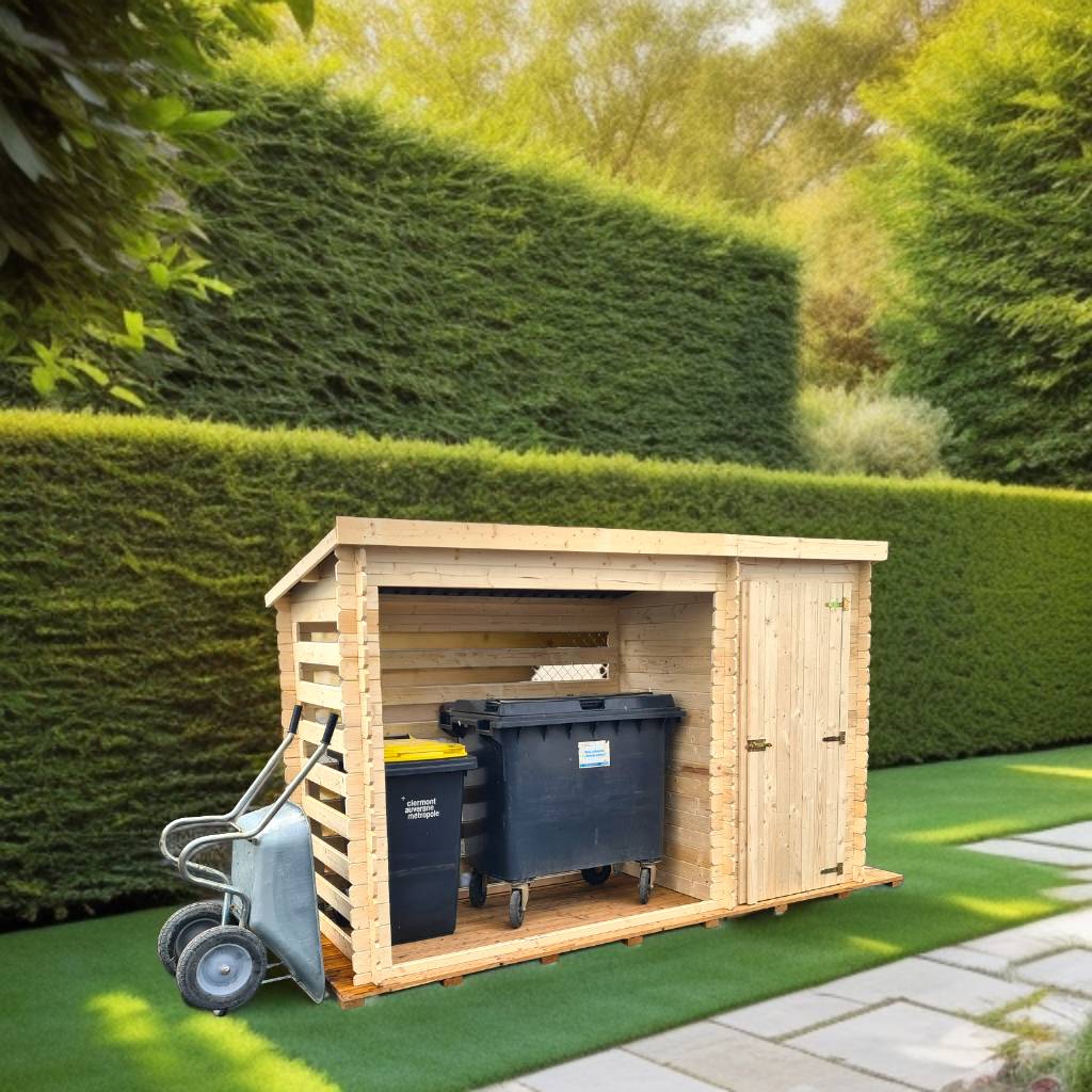 Habrita - Abri bûcher mono pente Madriers bois massif sans plancher / 20 mm /  dimensions extérieures : L 329 x l 122 x H 195 cm - Image 2