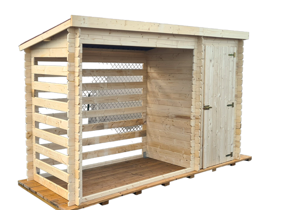 Habrita - Abri bûcher mono pente Madriers bois massif sans plancher / 20 mm / dimensions extérieures : L 329 x l 122 x H 195 cm - Image 3
