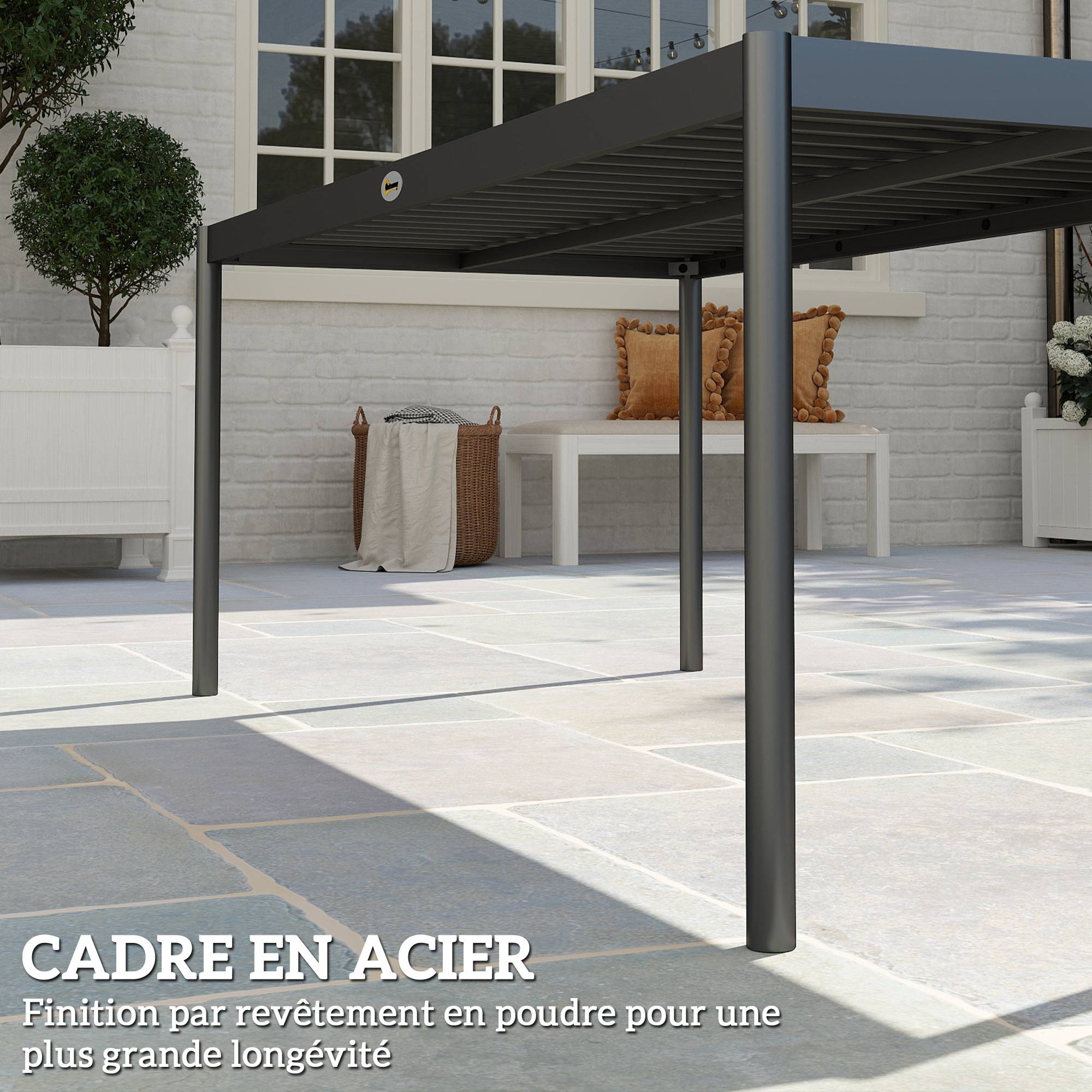 Table à manger de jardin acier, table de jardin 8 personnes plateau à lattes rectangulaire 186 x 90 x 74 cm gris foncé - Image 8