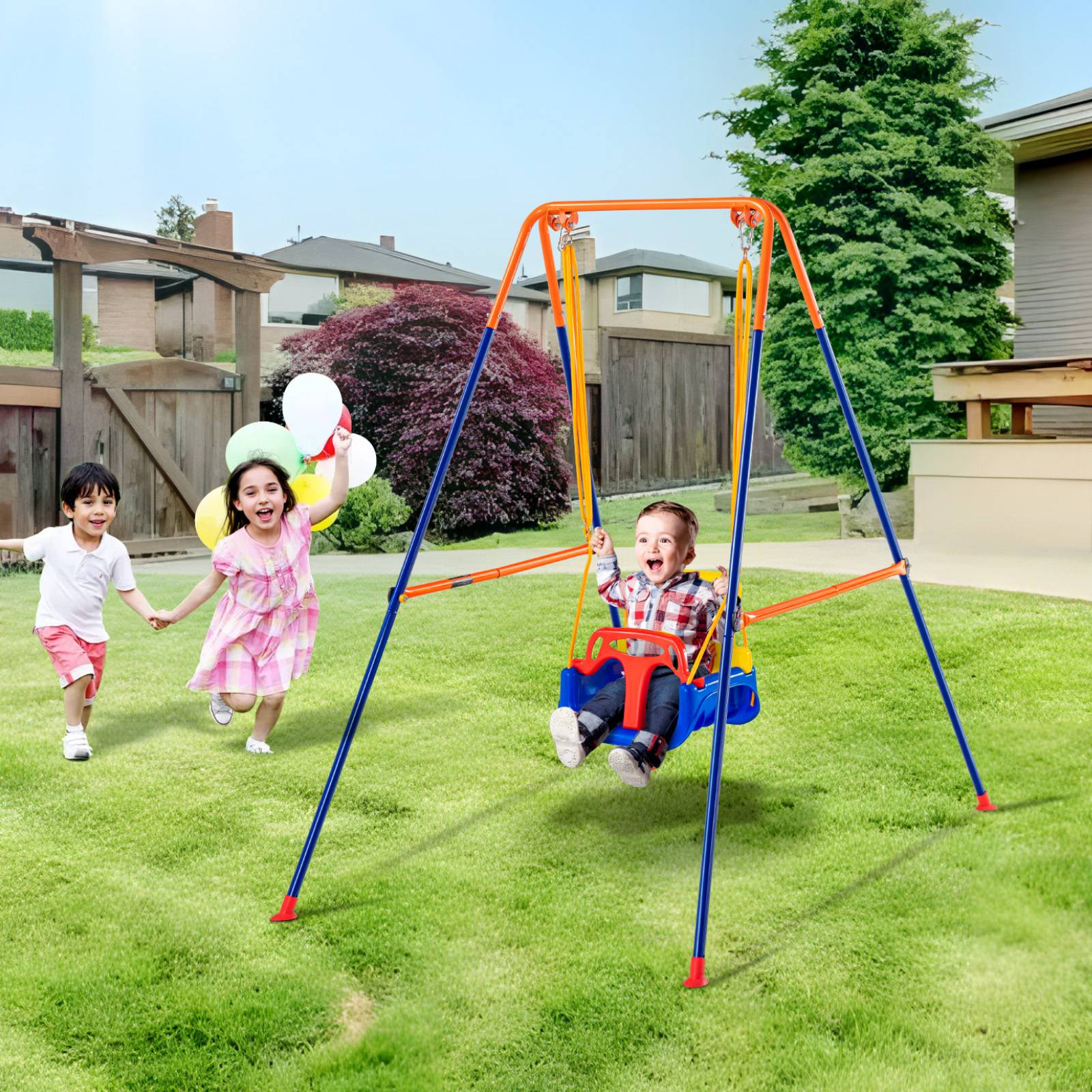 Kit Balançoire Jardin VEVOR 199,6 Kg – Portique A Avec Siège Soucoupe De 100 Cm – Ancrages Sol – Acier Noir