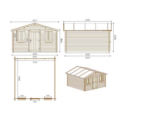 Altanka - Abri de jardin en bois - 16m2 - 4x4m - Ep. 28mm - Couleur: naturel - DOM149 - ALTANKA - Image 3