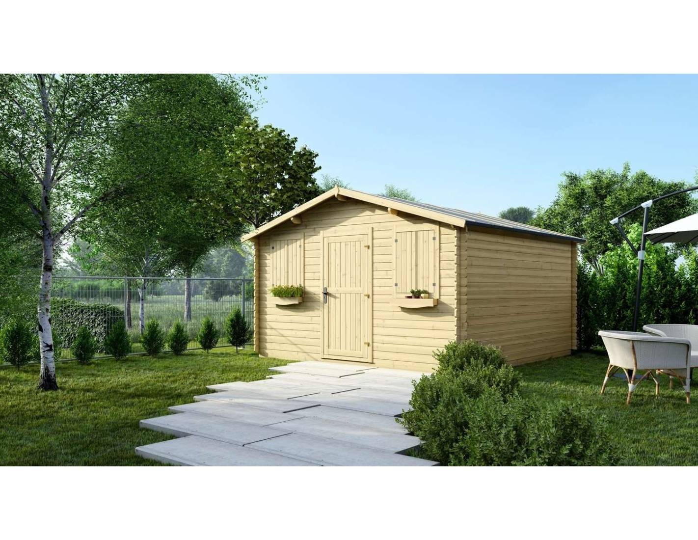 Altanka - Abri de jardin en bois - 16m2 - 4x4m - Ep. 28mm - Couleur: naturel - DOM149 - ALTANKA - Image 2