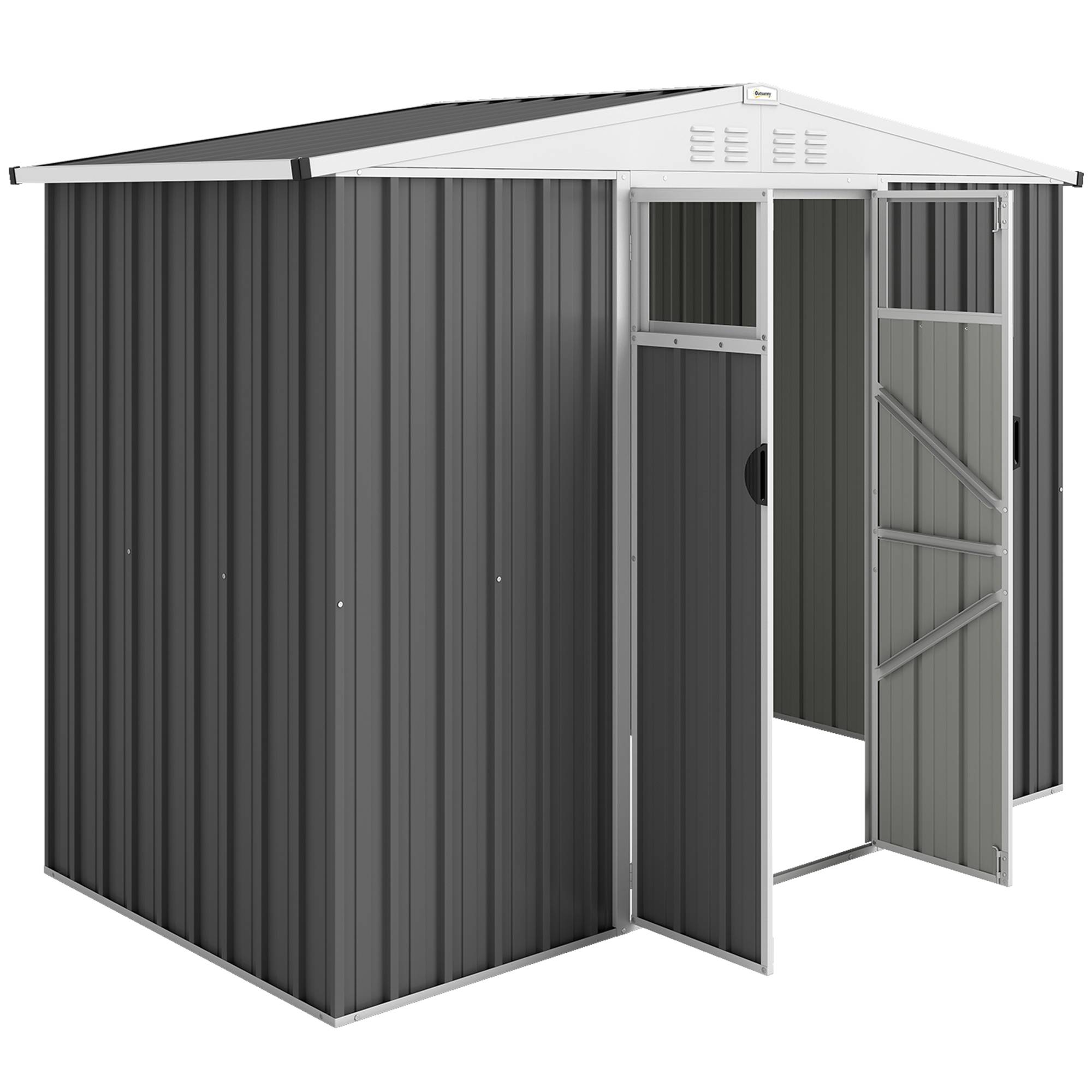 Abri de jardin acier galvanisé 246x117x180 cm avec 2 portes, rangement extérieur gris foncé - Image 2