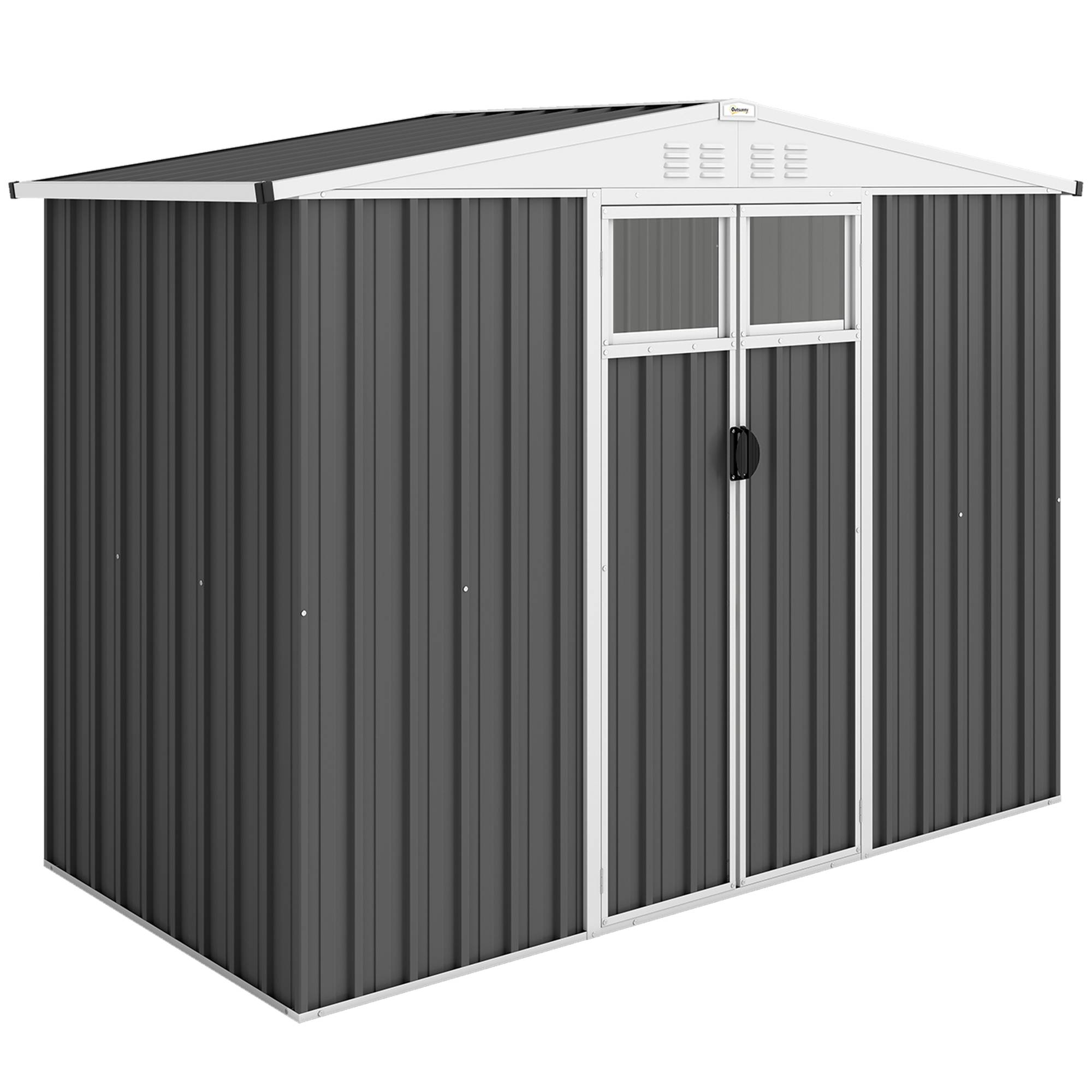 Abri de jardin acier galvanisé 246x117x180 cm avec 2 portes, rangement extérieur gris foncé - Image 1