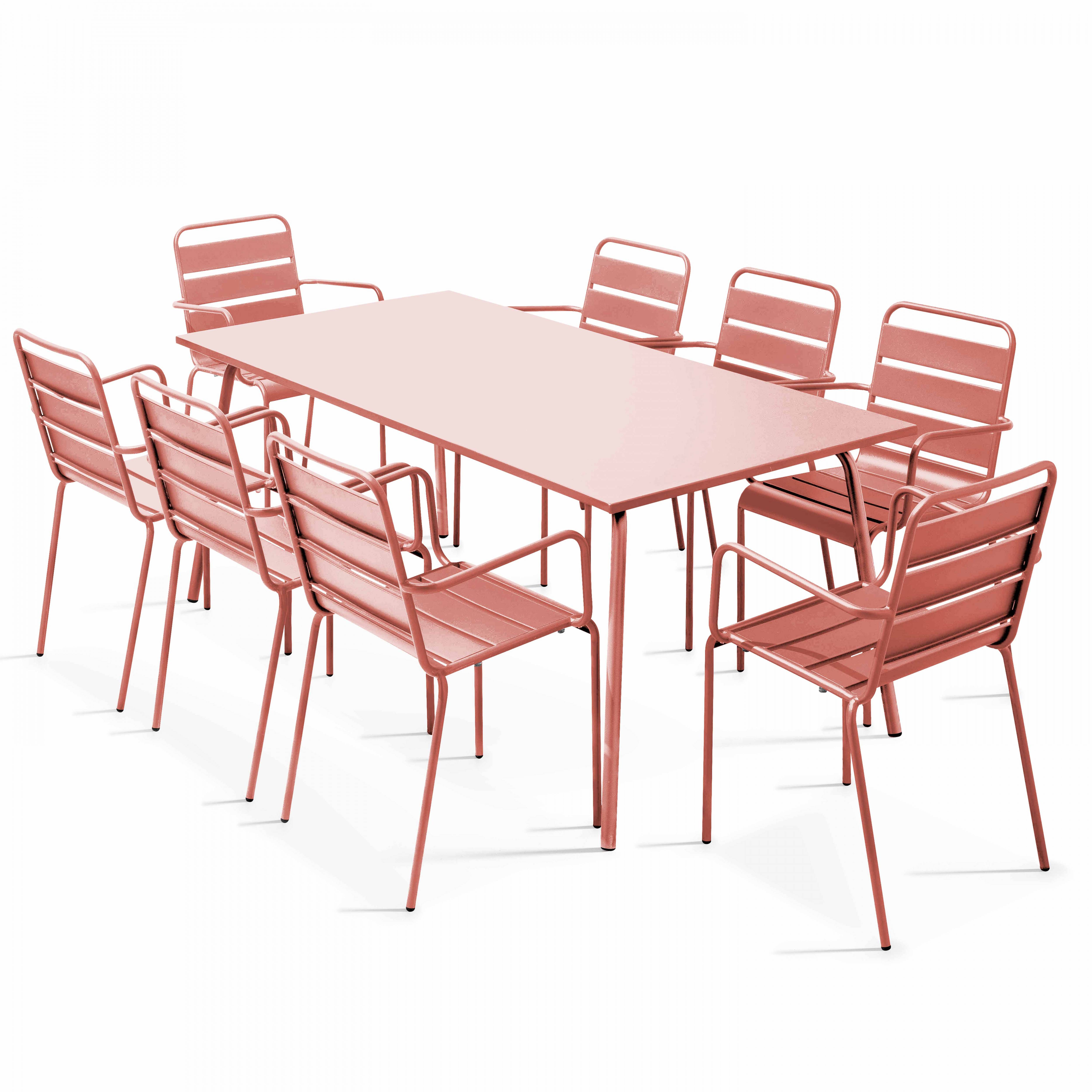 Oviala - Ensemble table de jardin et 8 fauteuils en métal argile Palavas - Oviala - Image 1
