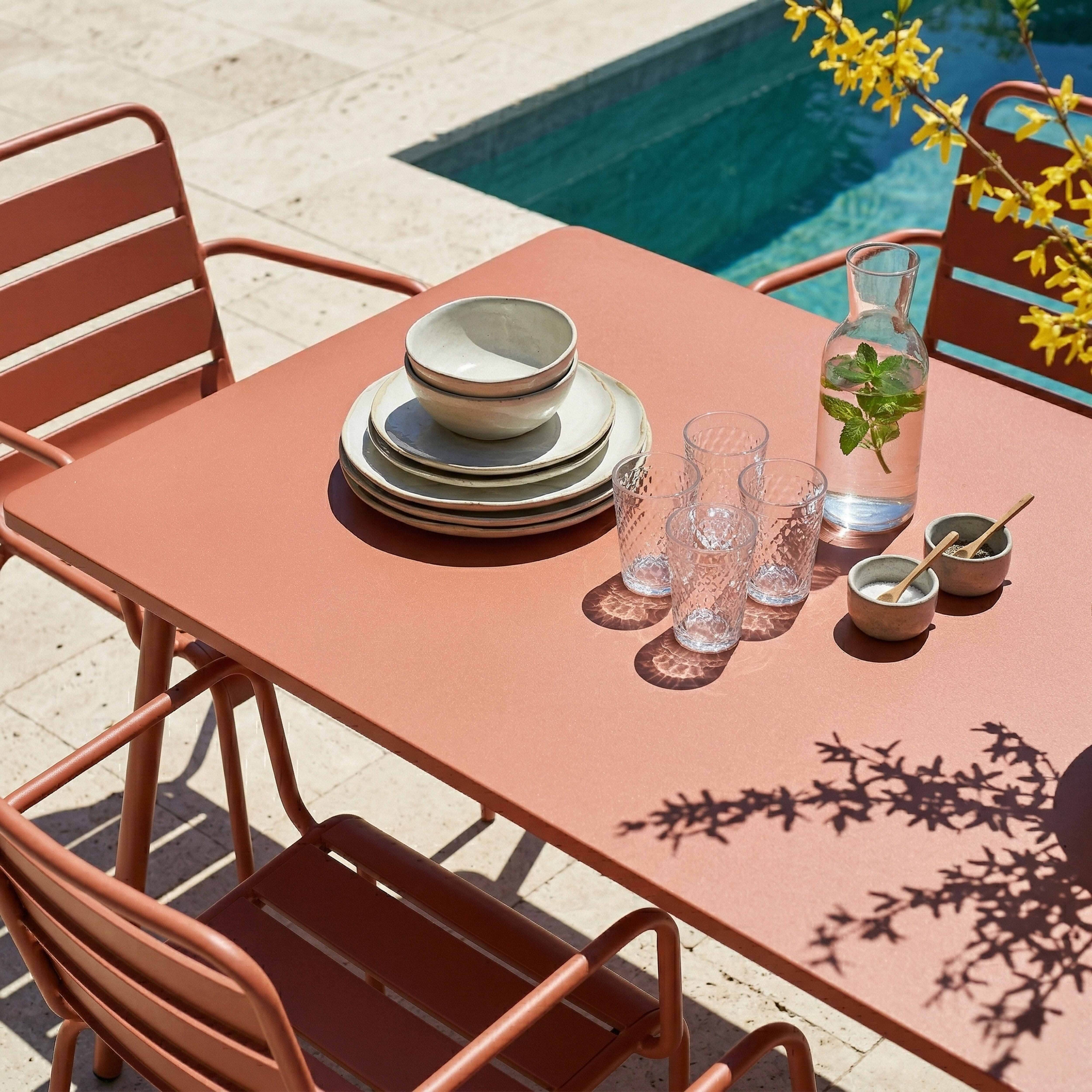Oviala - Ensemble table de jardin et 8 fauteuils en métal argile Palavas - Oviala - Image 3