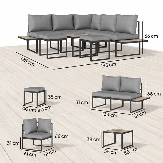 Outsunny - Salon de jardin extérieur 6 personnes, modulable avec table basse et plateaux latéraux en bois PSPC - gris - Outsunny - Image 3