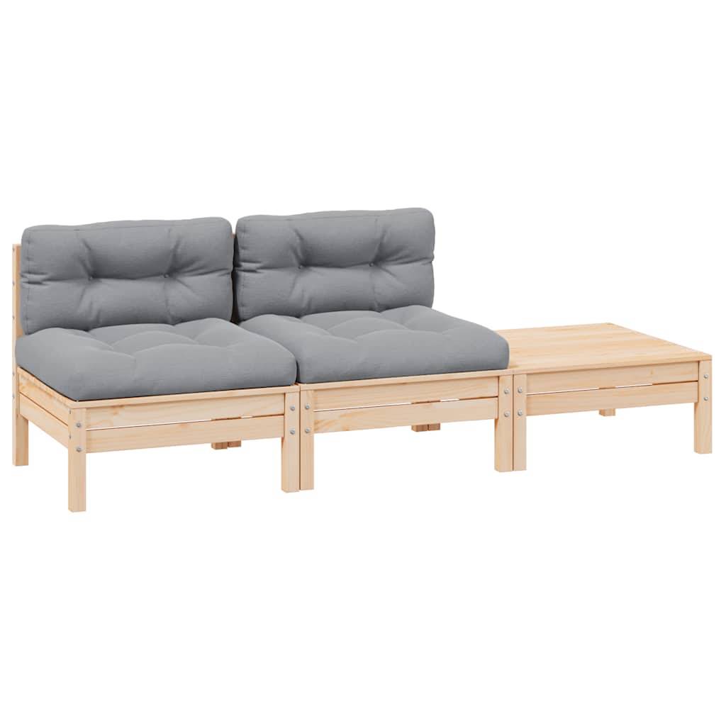 Prolenta Premium - Salon complet 3 places bois de pin et tissu (100 % polyester) gris  63,5 x 63,5 x 62,5 cm  - Prolent - Image 2