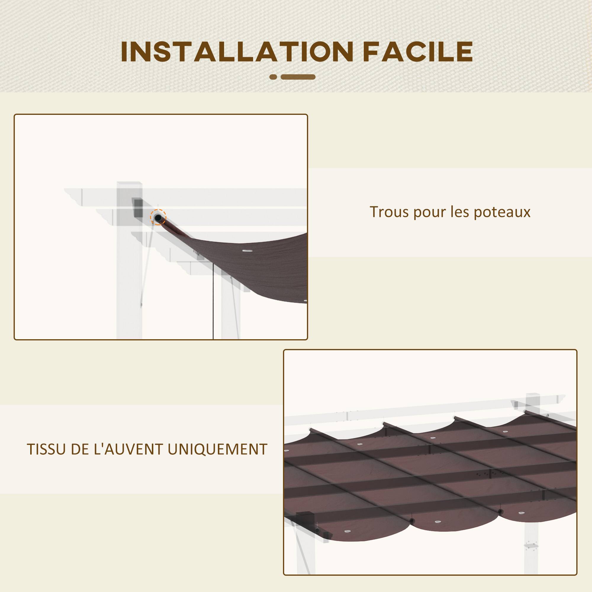 Outsunny - Toile de toit pergola tonnelle rétractable 3x3m chocolat - Outsunny - Image 6