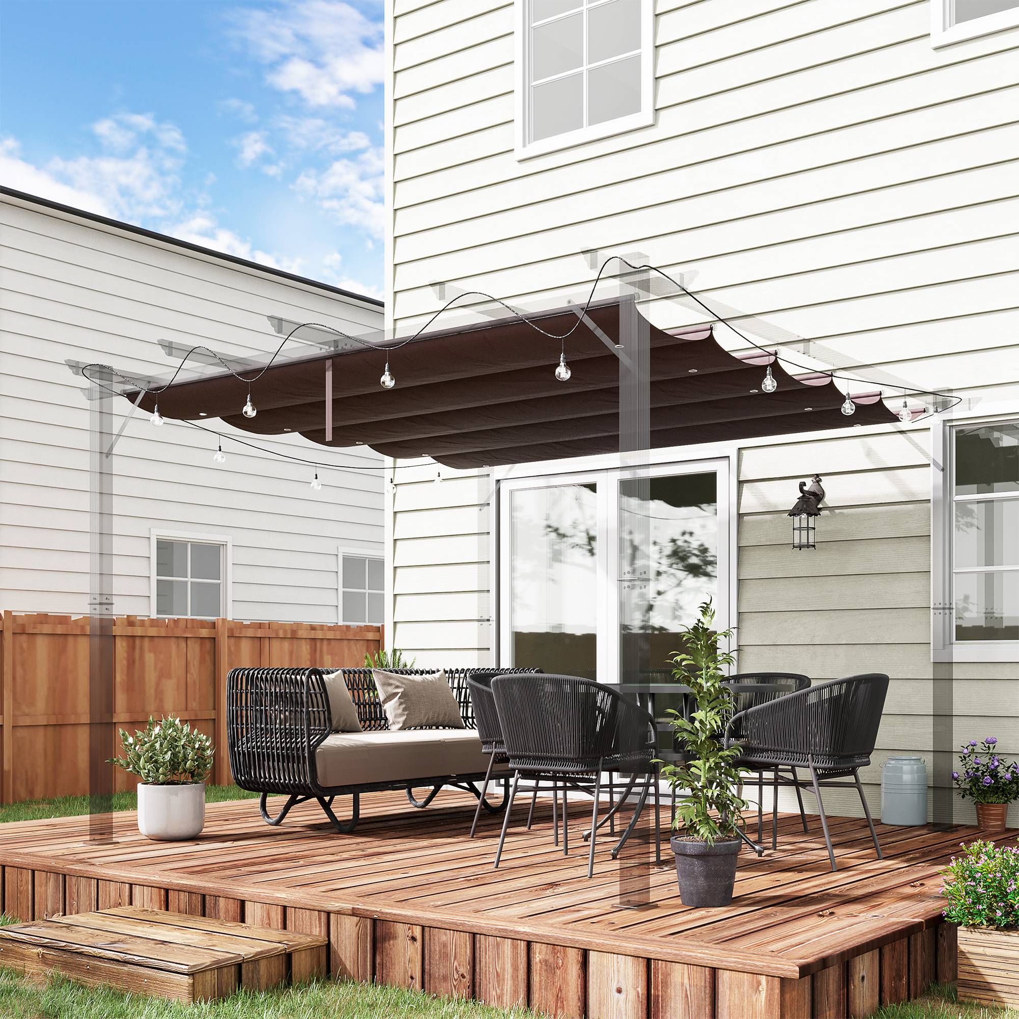 Outsunny - Toile de toit pergola tonnelle rétractable 3x3m chocolat - Outsunny - Image 4