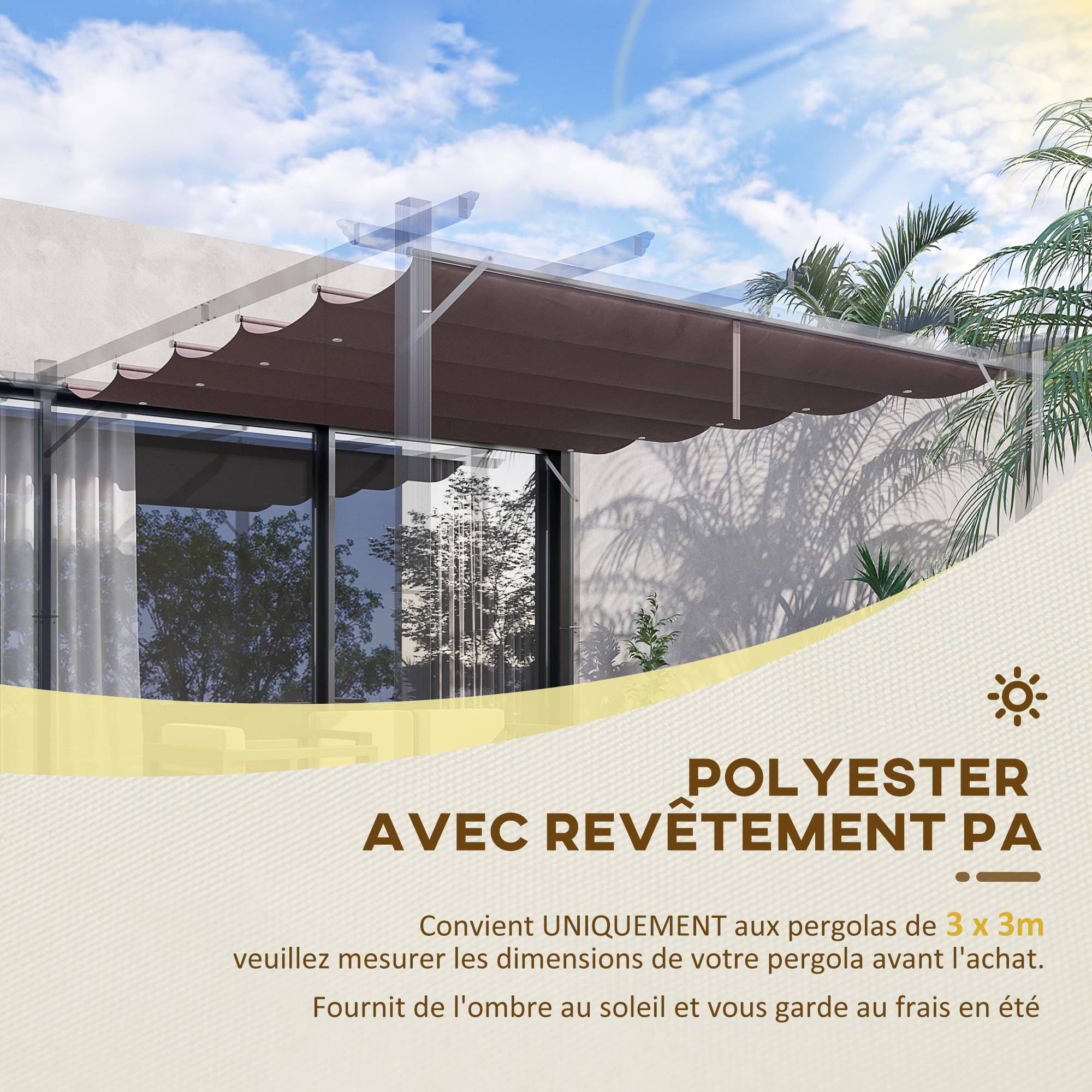 Outsunny - Toile de toit pergola tonnelle rétractable 3x3m chocolat - Outsunny - Image 5
