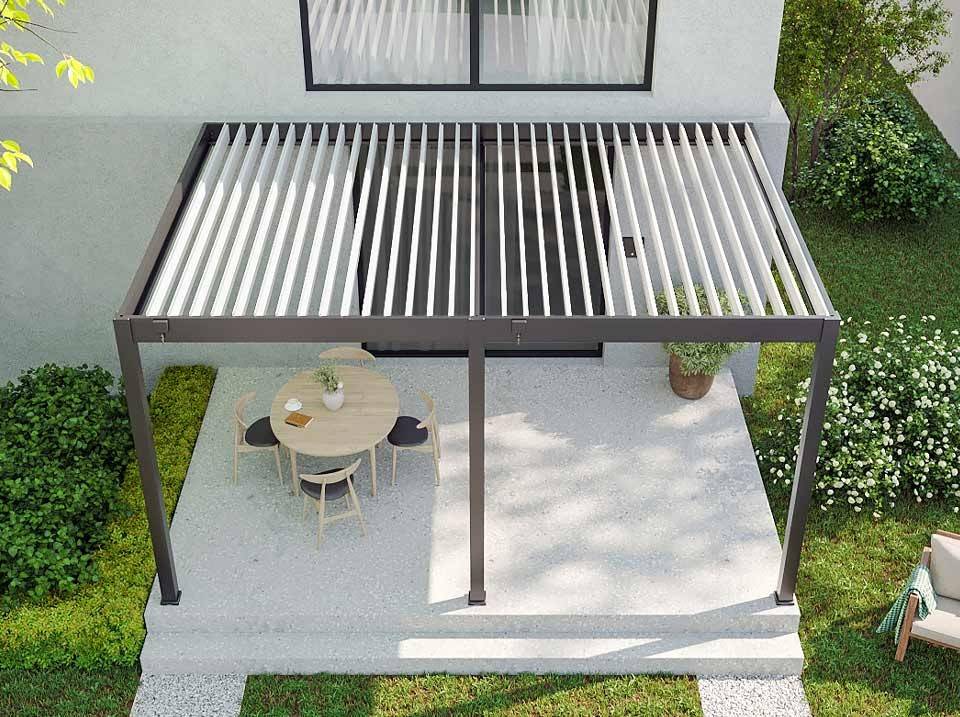 Pergola Bioclimatique Aluminium Adossée 19m² - 3,6x5,3 - Store Latéral - Anthracite - 34 lames Inclinables 120 degrés - HALO - Image 8