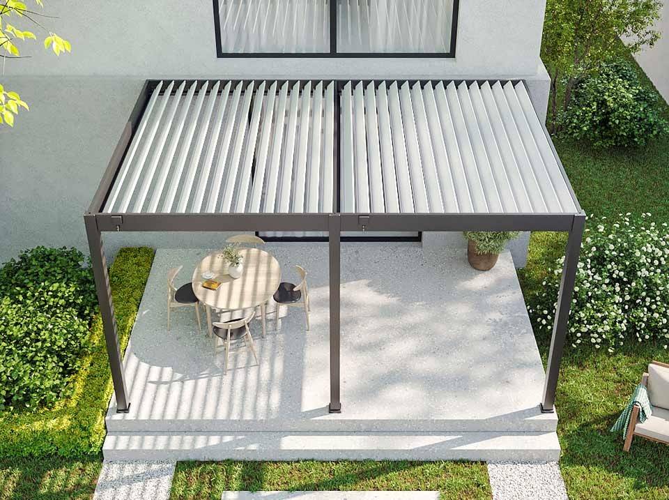 Pergola Bioclimatique Aluminium Adossée 19m² - 3,6x5,3 - Store Latéral - Anthracite - 34 lames Inclinables 120 degrés - HALO - Image 6