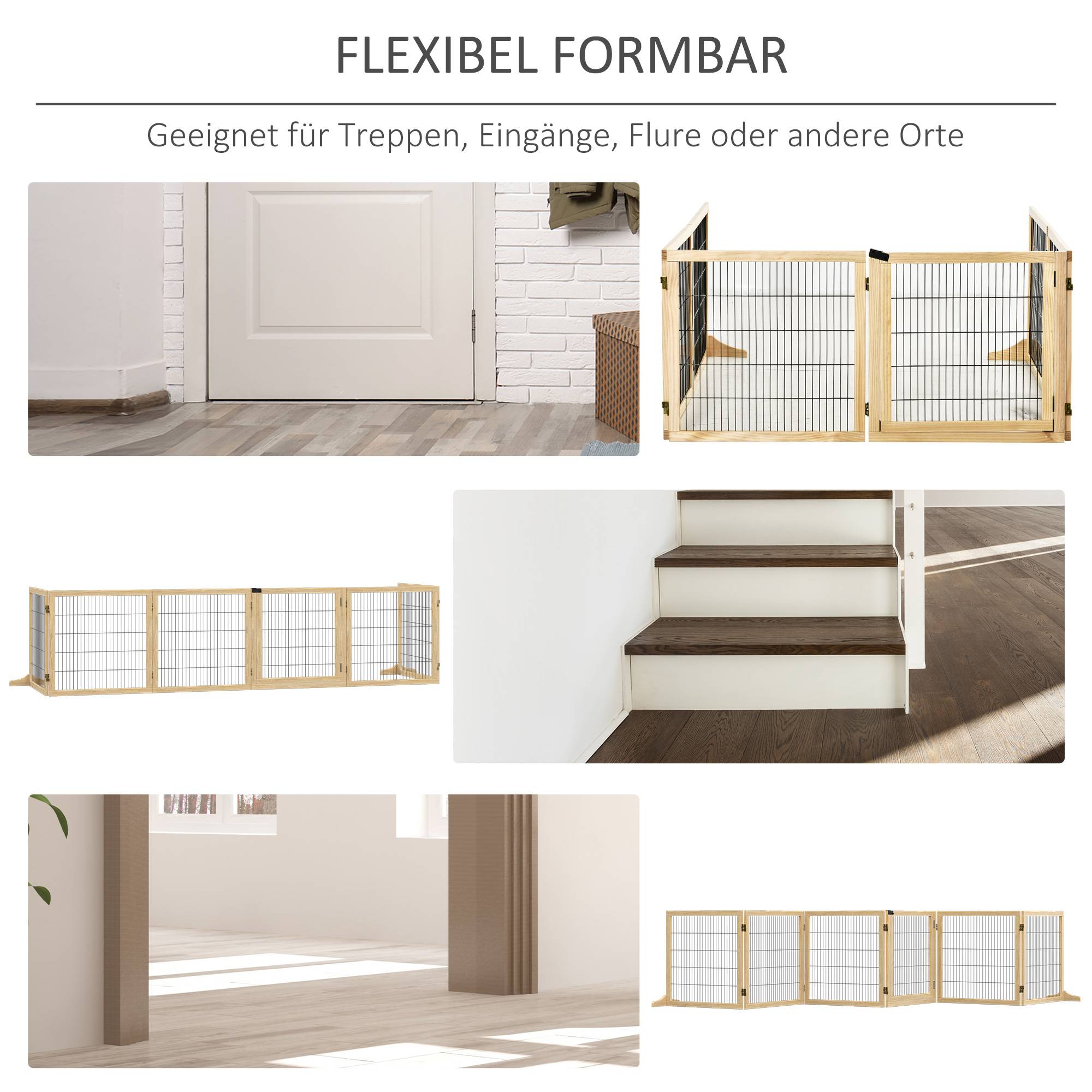 Barrière pour animal, pour chien, pin, pliable, 432 x 36 x 70 cm, naturel - Image 7