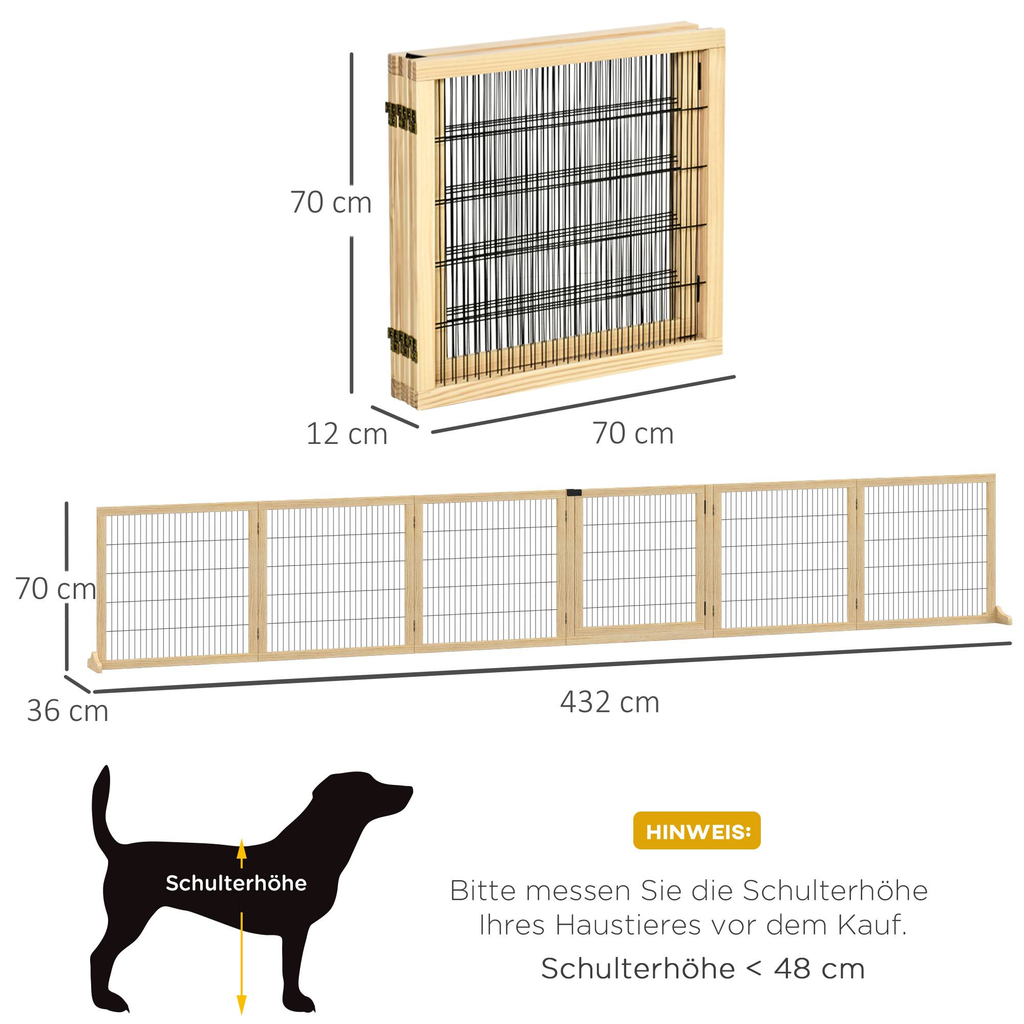 Barrière pour animal, pour chien, pin, pliable, 432 x 36 x 70 cm, naturel - Image 5