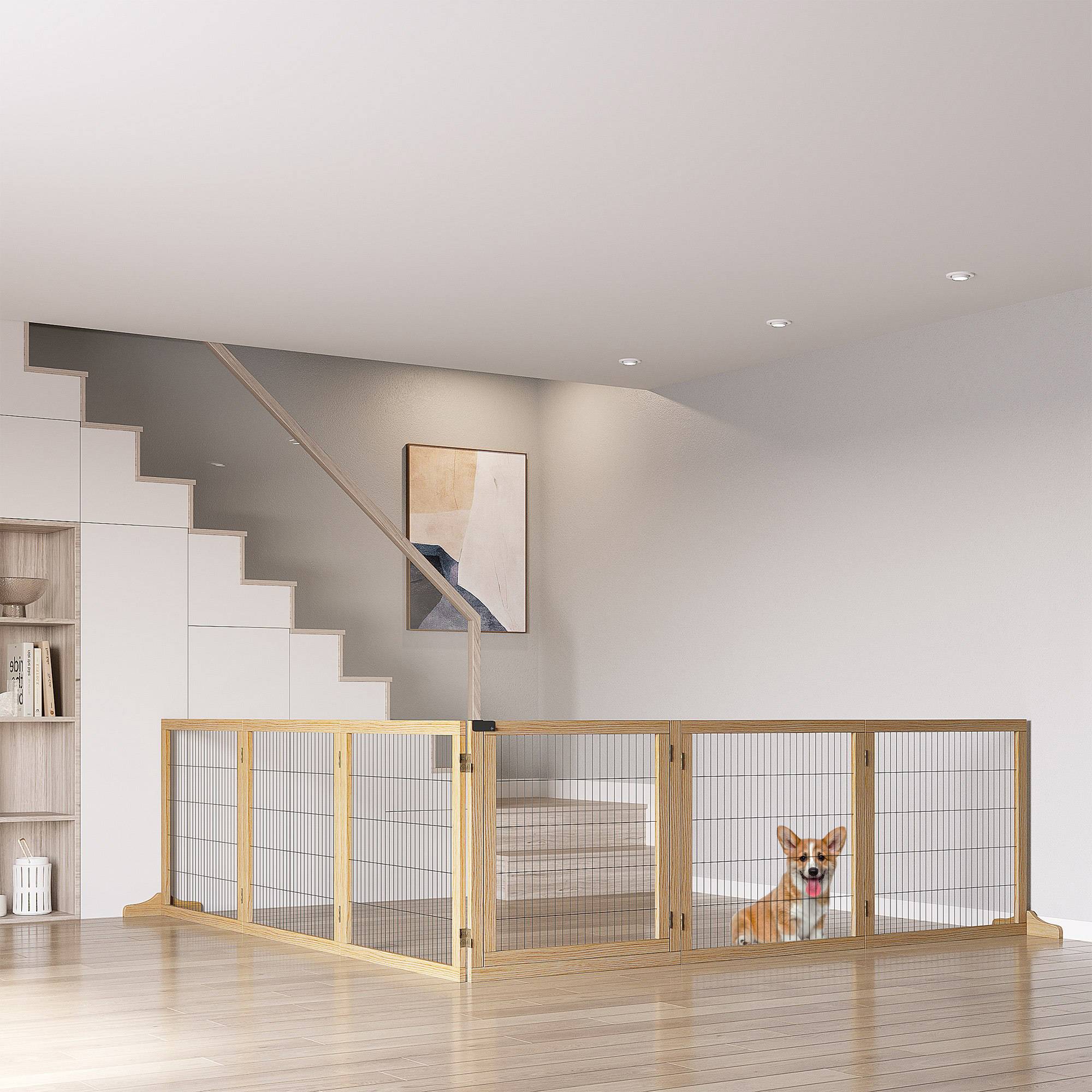 Barrière pour animal, pour chien, pin, pliable, 432 x 36 x 70 cm, naturel - Image 4