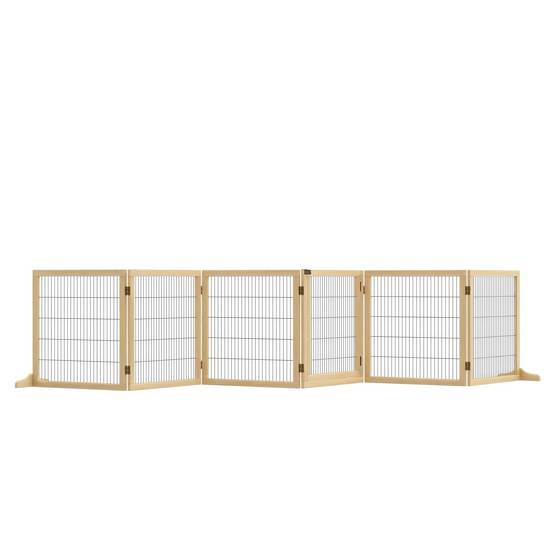 Barrière pour animal, pour chien, pin, pliable, 432 x 36 x 70 cm, naturel - Image 1