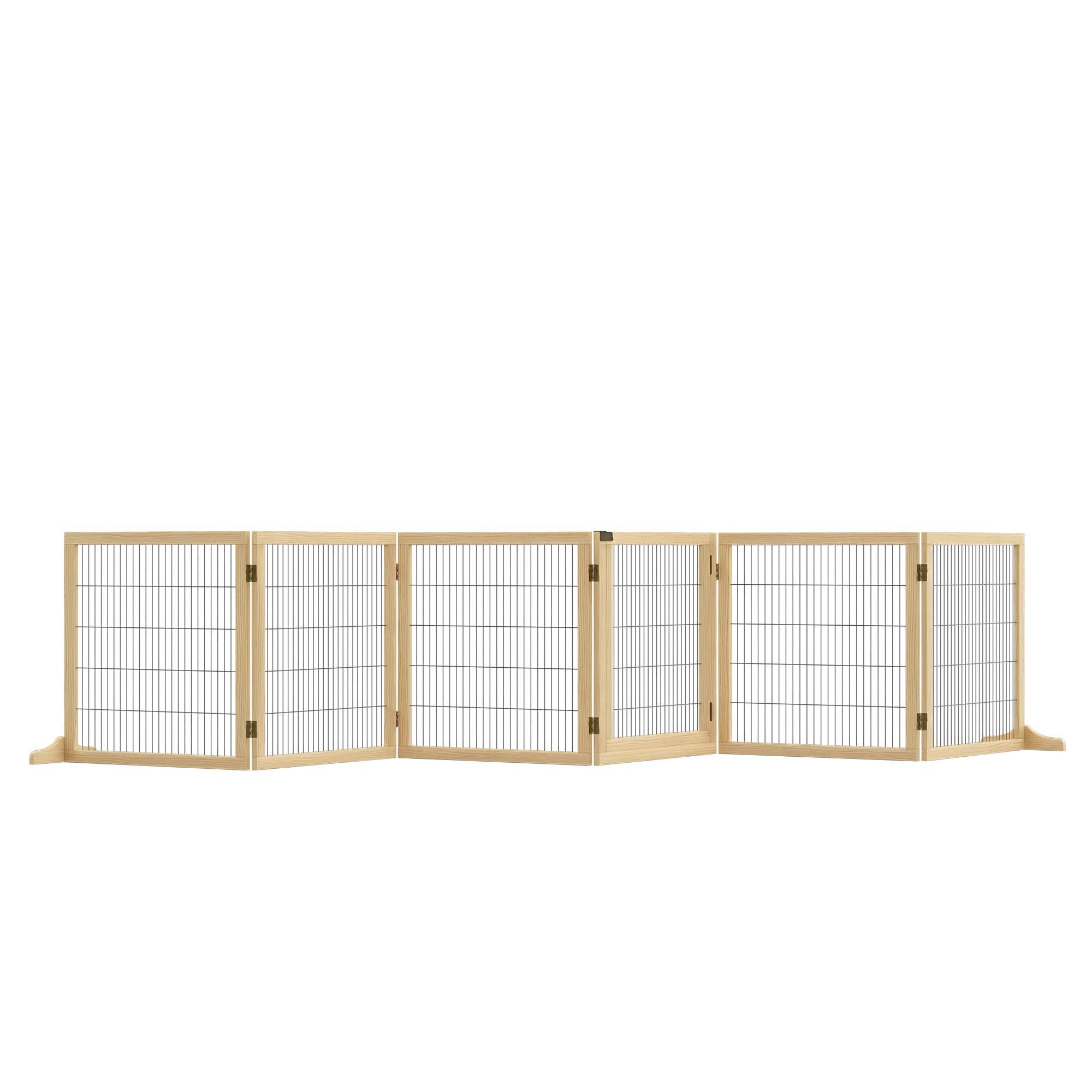 Barrière pour animal, pour chien, pin, pliable, 432 x 36 x 70 cm, naturel - Image 1