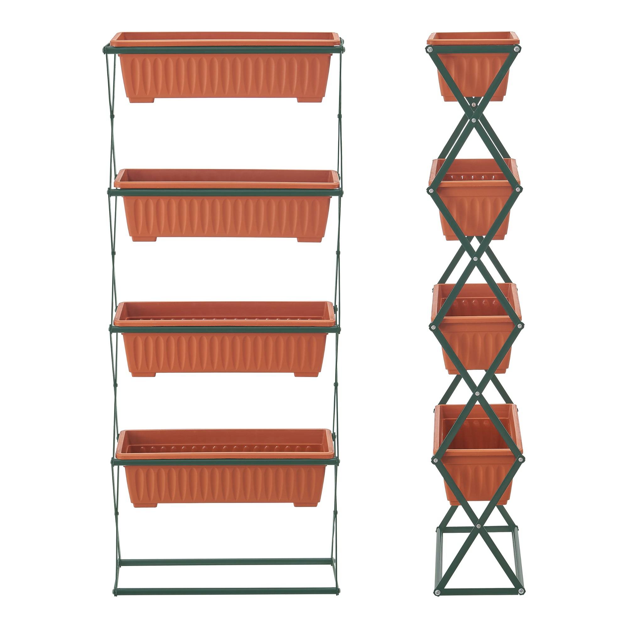 Helloshop26 - Jardinière verticale à 4 niveaux 51 x 21 x 125 cm vert foncé marron - Image 3