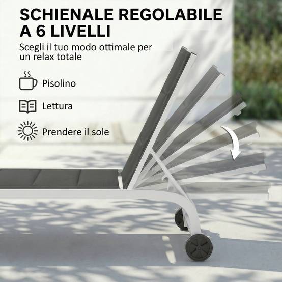 Transat de jardin à roulettes, en Textline avec structure en aluminium, gris foncé et blanc - Image 6