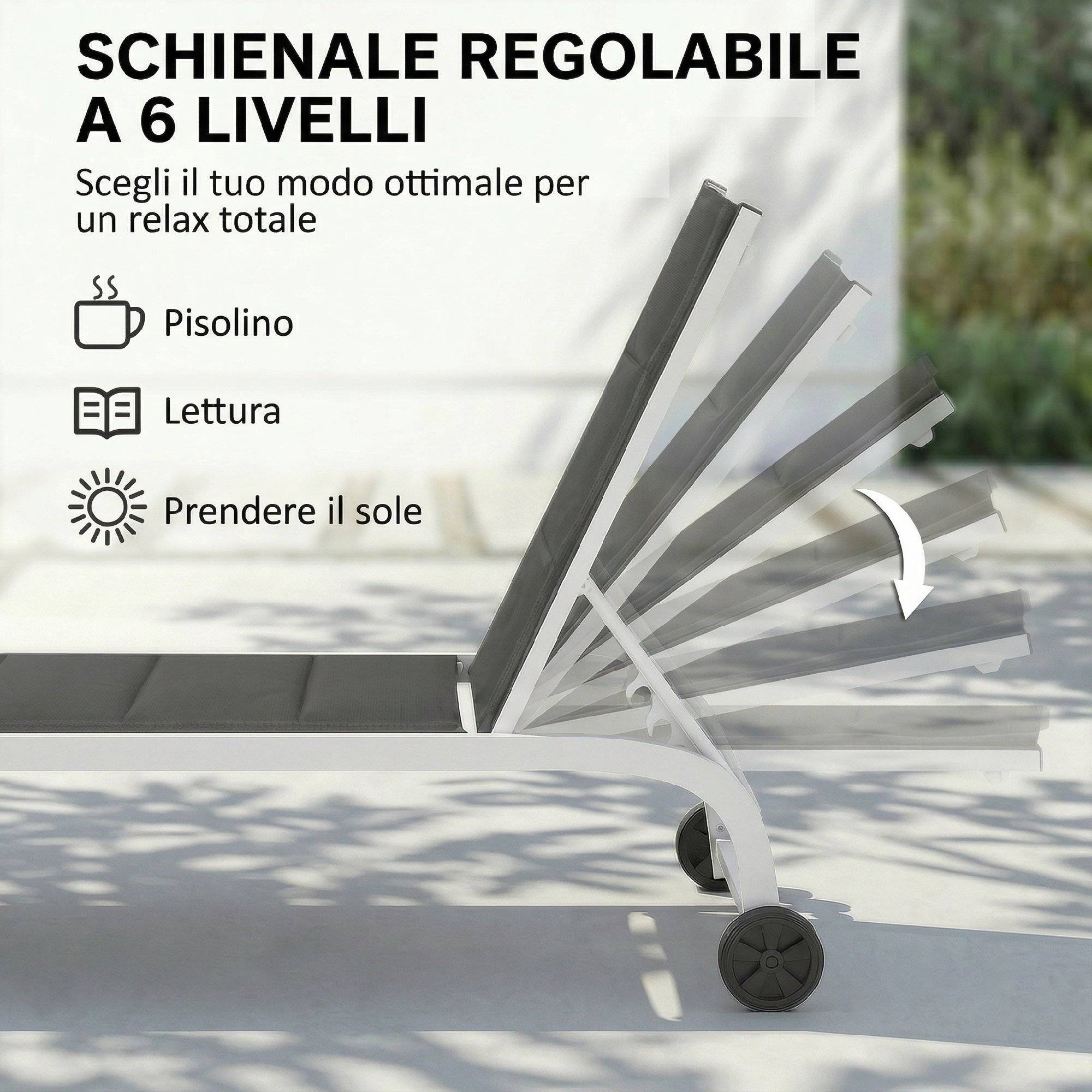 Transat de jardin à roulettes, en Textline avec structure en aluminium, gris foncé et blanc - Image 6