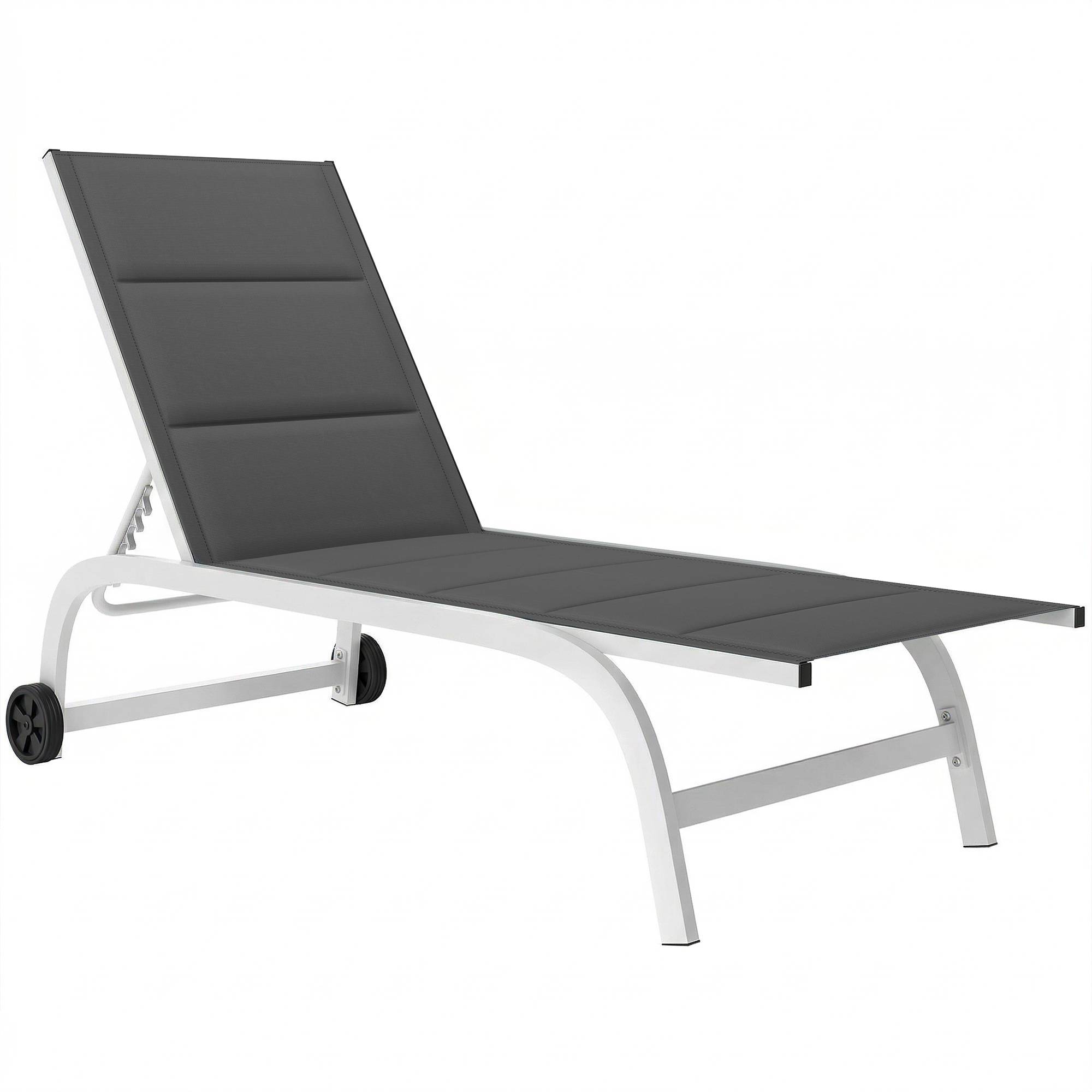 Transat de jardin à roulettes, en Textline avec structure en aluminium, gris foncé et blanc - Image 1
