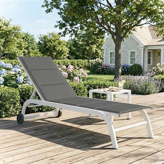 Transat de jardin à roulettes, en Textline avec structure en aluminium, gris foncé et blanc - Image 4