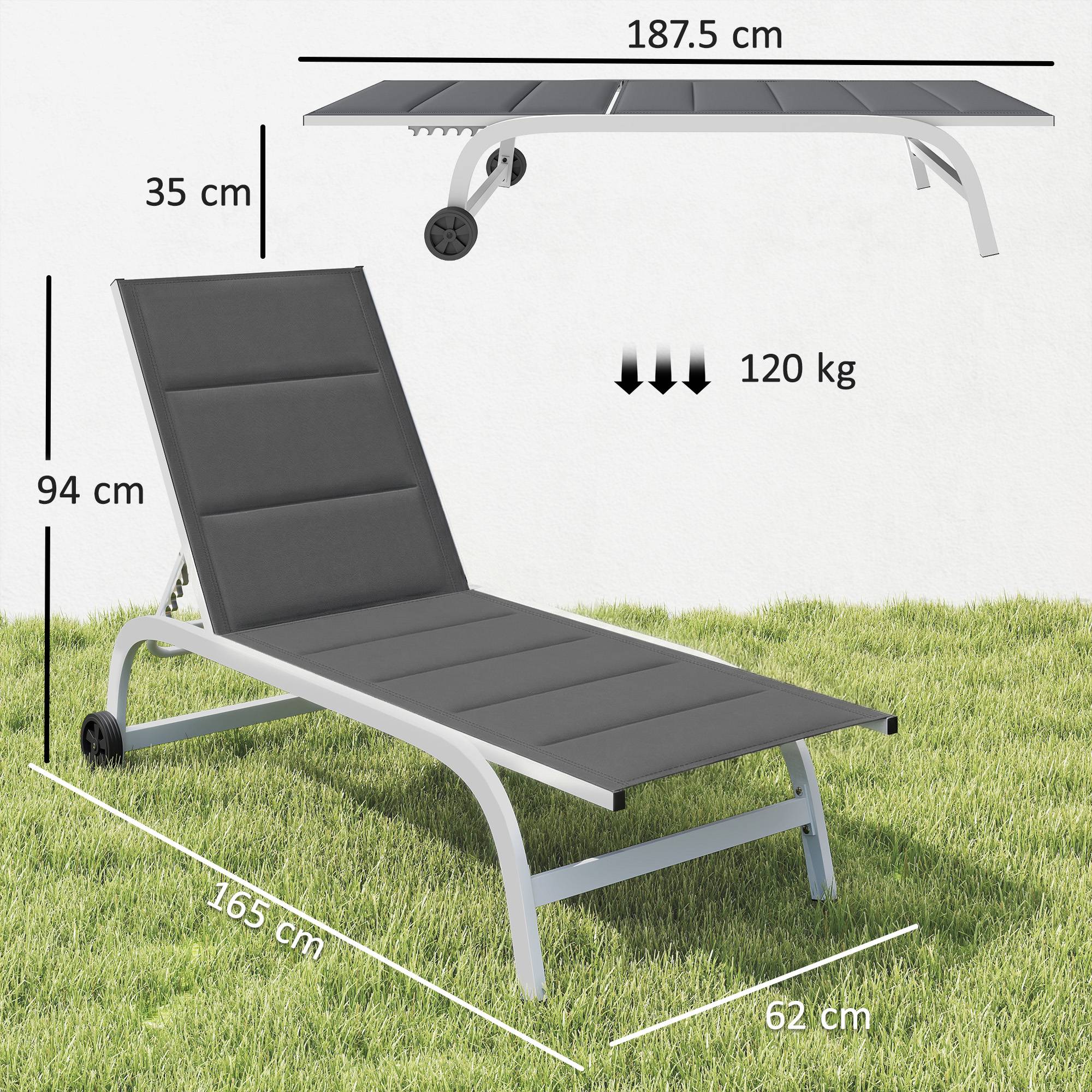 Transat de jardin à roulettes, en Textline avec structure en aluminium, gris foncé et blanc - Image 5