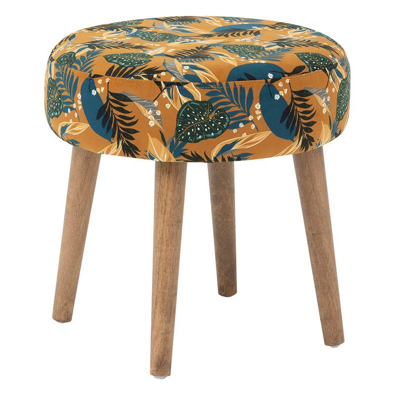 Tabouret ocre motifs feuilles H40 Sango Atmosphera - Image 1