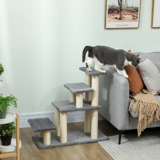 Escalier pour Chat et Chien en Bois avec Griffoirs Modulable 3 ou 4 Marches Gris - ComfortXL Outdoor Living - Image 3