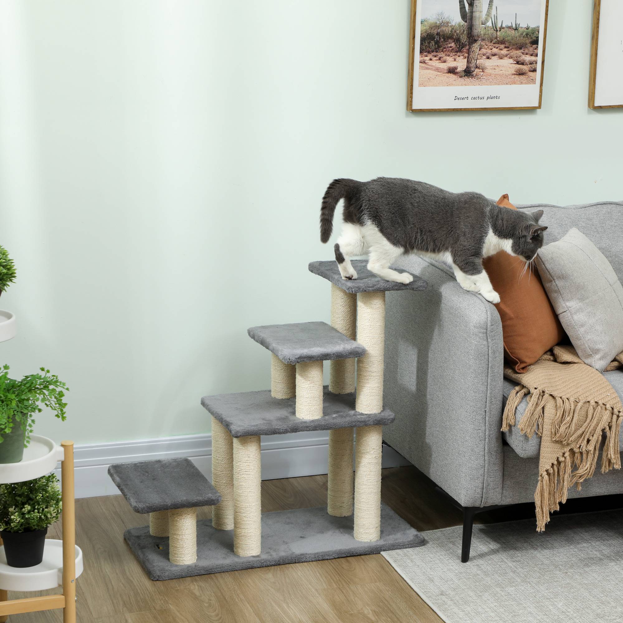 Escalier pour Chat et Chien en Bois avec Griffoirs Modulable 3 ou 4 Marches Gris - ComfortXL Outdoor Living - Image 3